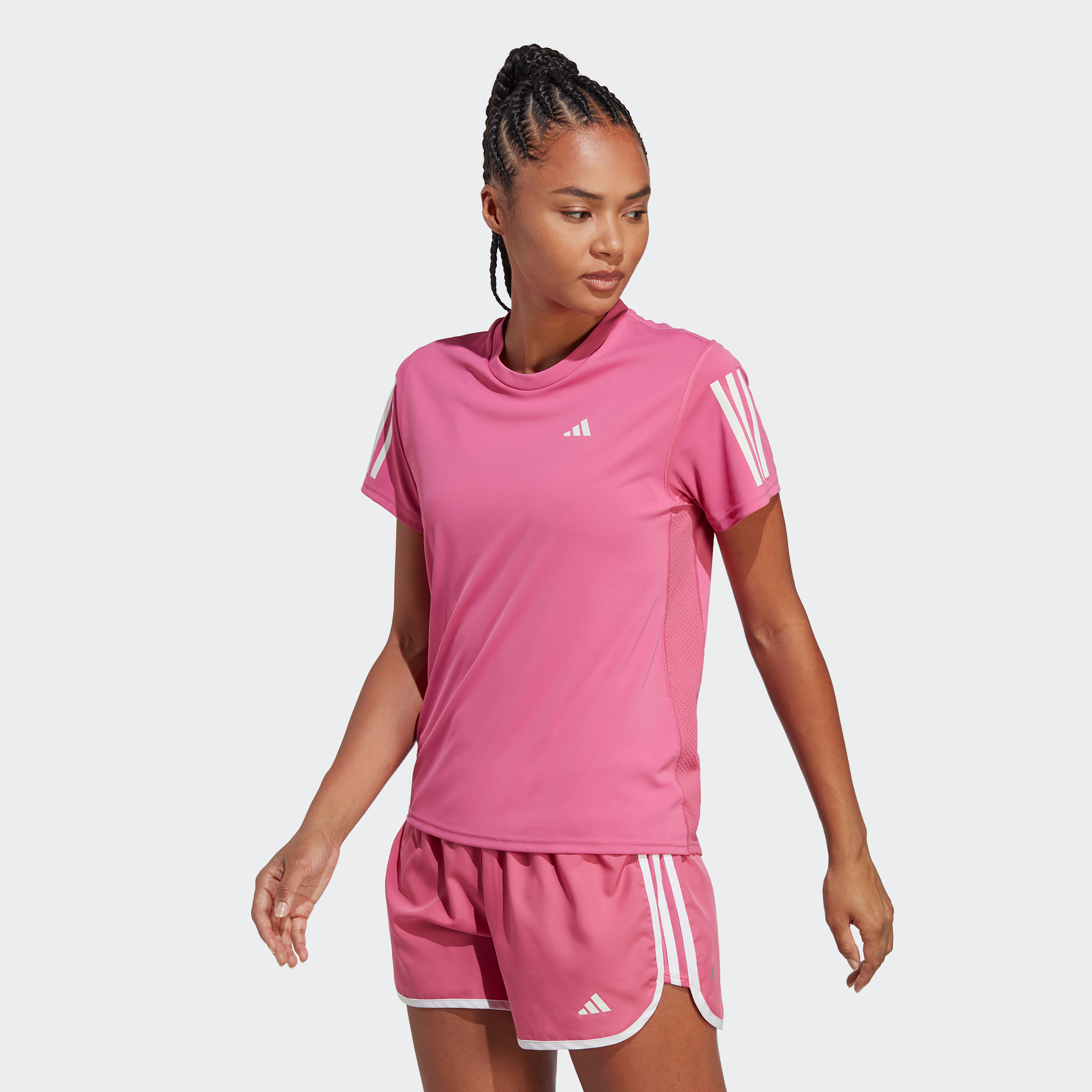 Adidas 3 stripe t shirt sales women's pink