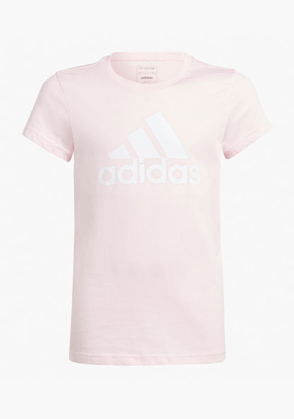 adidas Logo Print Round Neck T-shirt with Short Sleeves-T Shirts-image-0