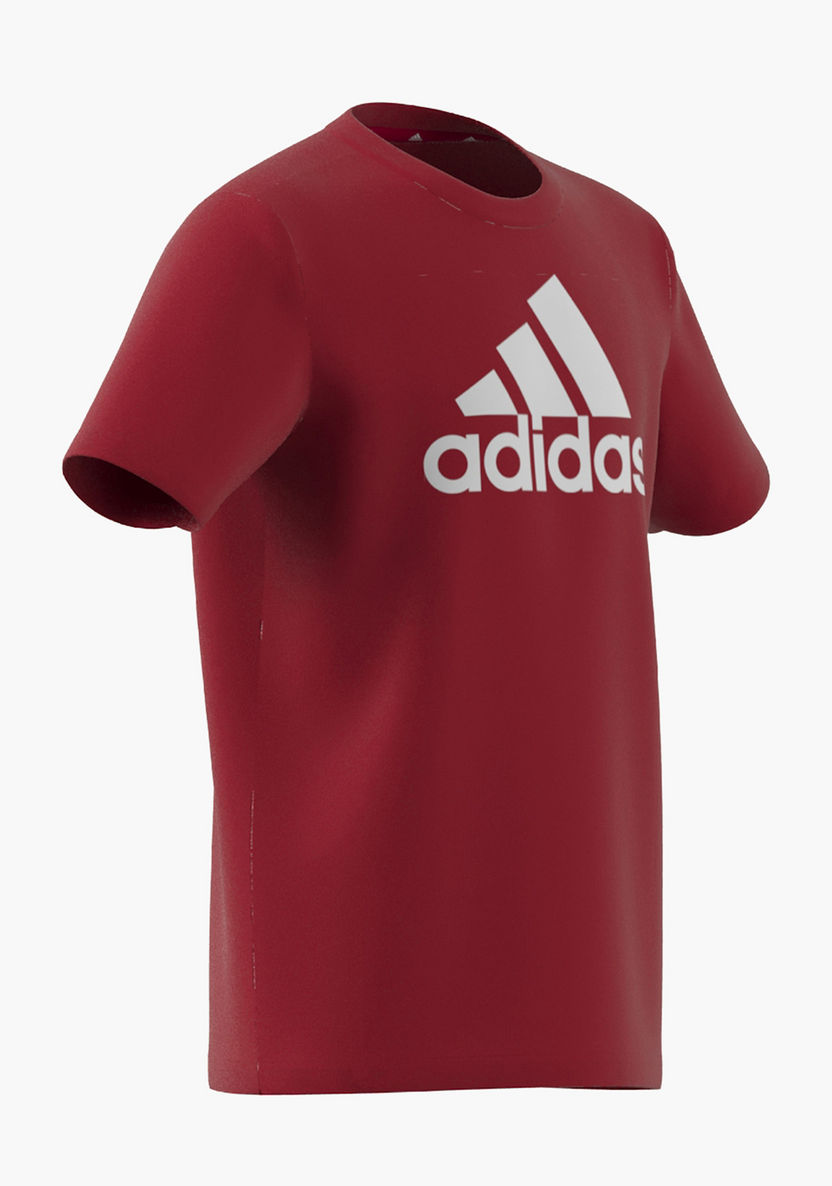 adidas Logo Print Round Neck T-shirt with Short Sleeves-Tops-image-1
