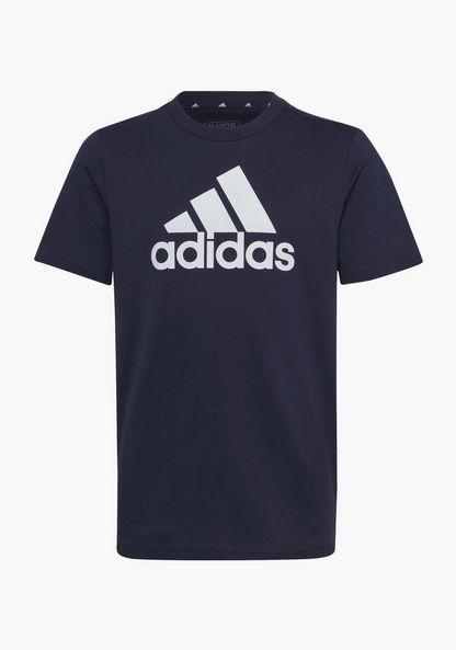 adidas Logo Print T-shirt with Round Neck and Short Sleeves-Tops-image-0