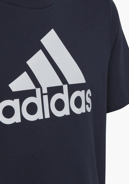 adidas Logo Print T-shirt with Round Neck and Short Sleeves-Tops-image-3
