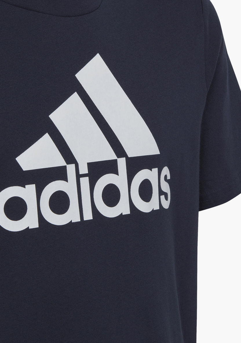 adidas Logo Print T-shirt with Round Neck and Short Sleeves-Tops-image-3
