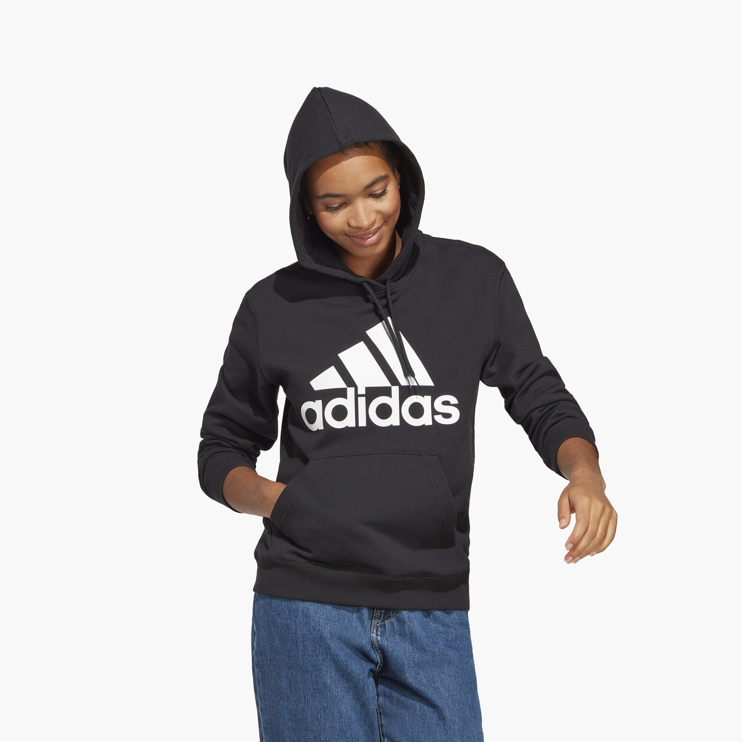 هودي اديداس اسينشالز للنساء بشعار كبير عادي ذو فرينش تيري IC6895 | OE-sports-women-clothing-hoodiesandsweatshirts-image-1