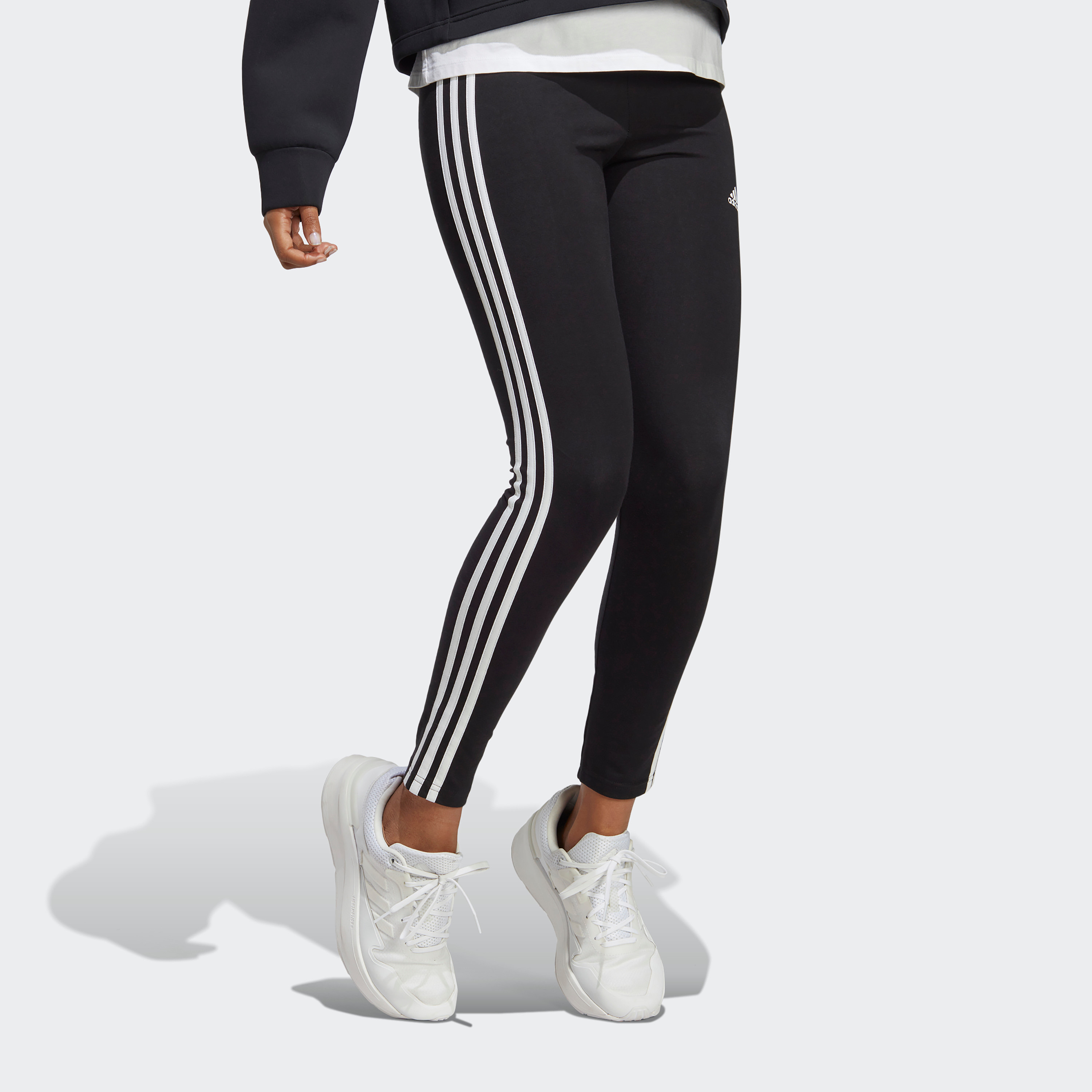 بنطلون ضيقة الجيرسيه بخصر عالٍ 3 خطوط أساسية للنساء من اديداس | او اي-women-clothing-bottoms-leggings-image-2
