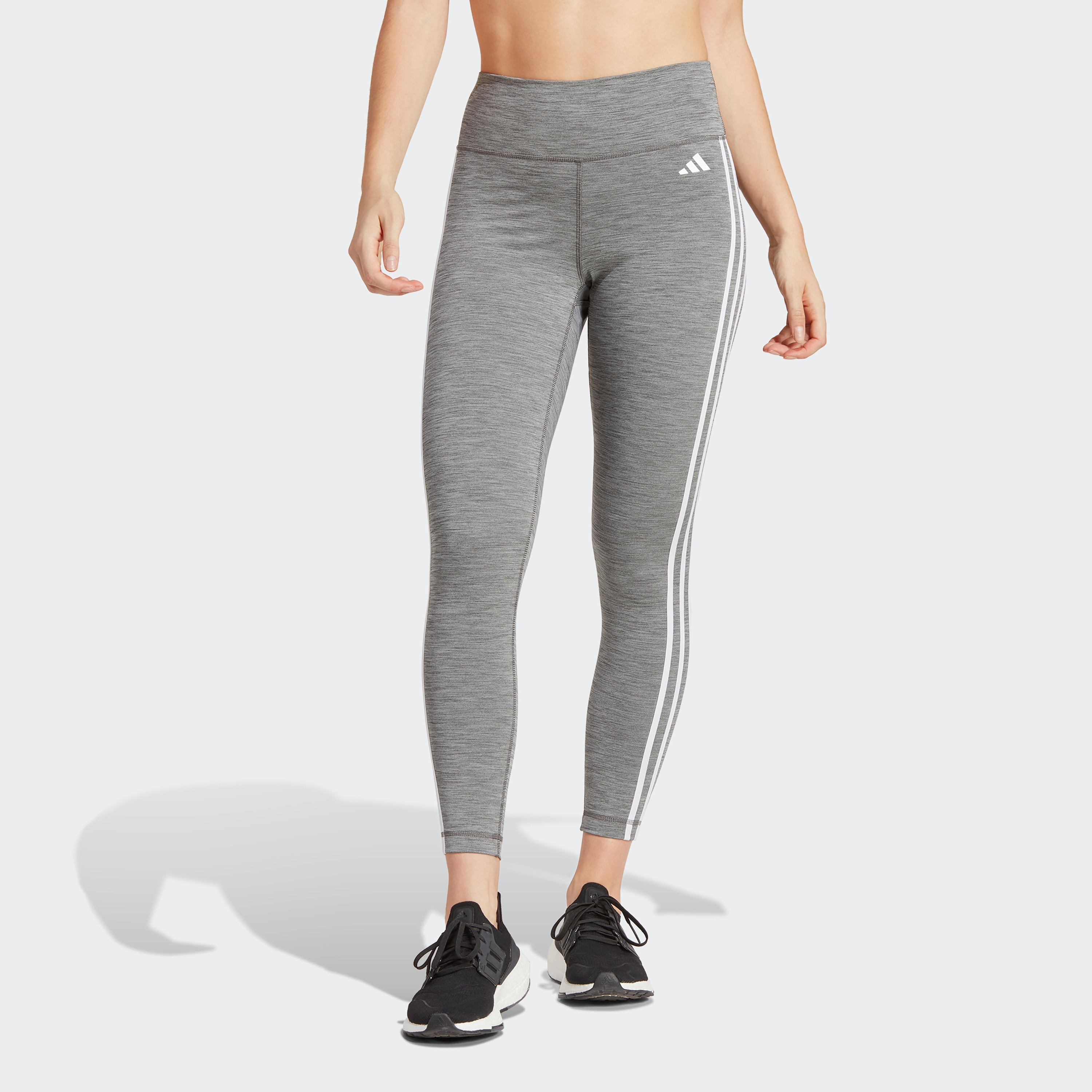 Adidas three hotsell stripe leggings grey