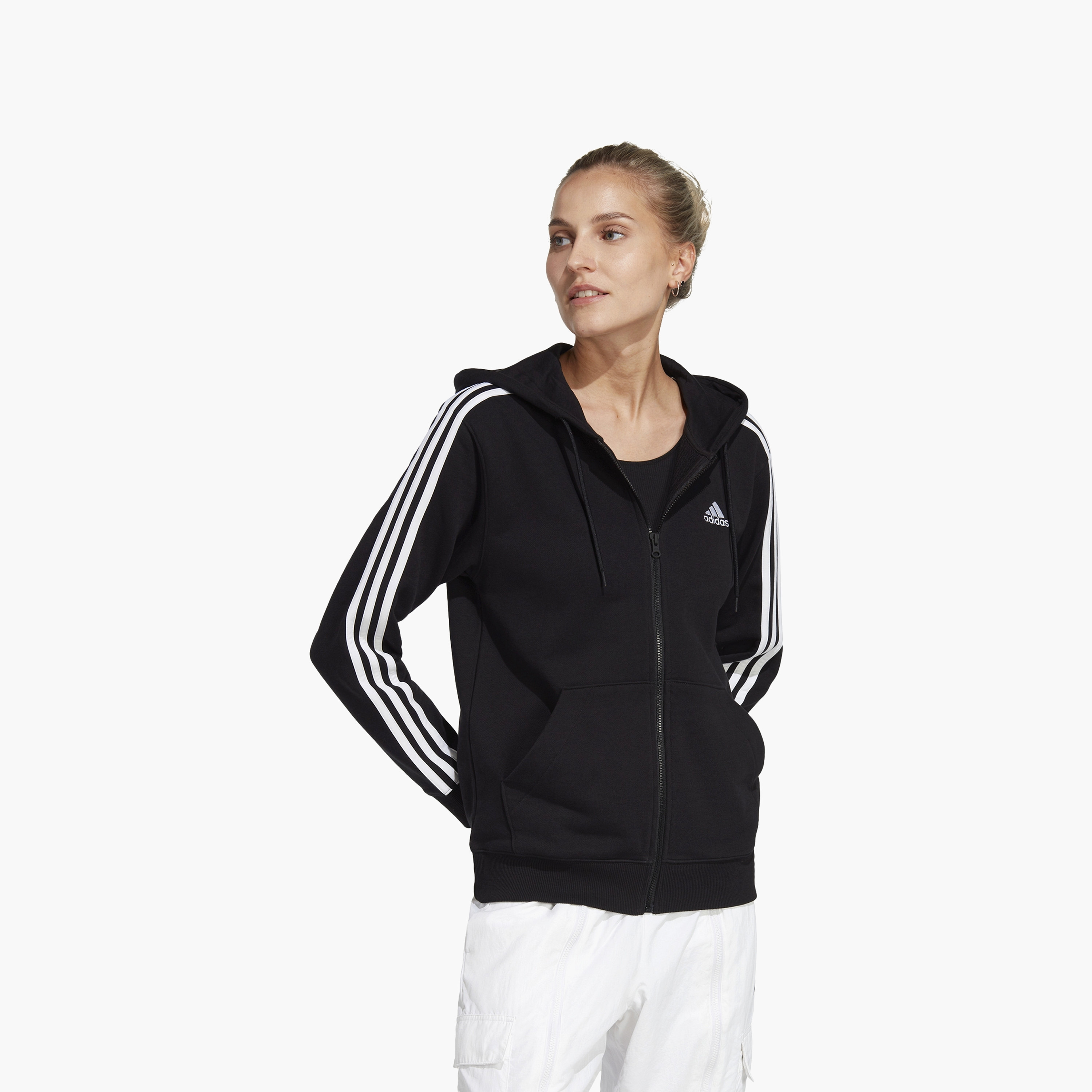 هودي أديداس إسينشالز 3-سترايبس ذو فرينش تيري بسحاب كامل عادي | OE-sports-women-clothing-hoodiesandsweatshirts-image-1