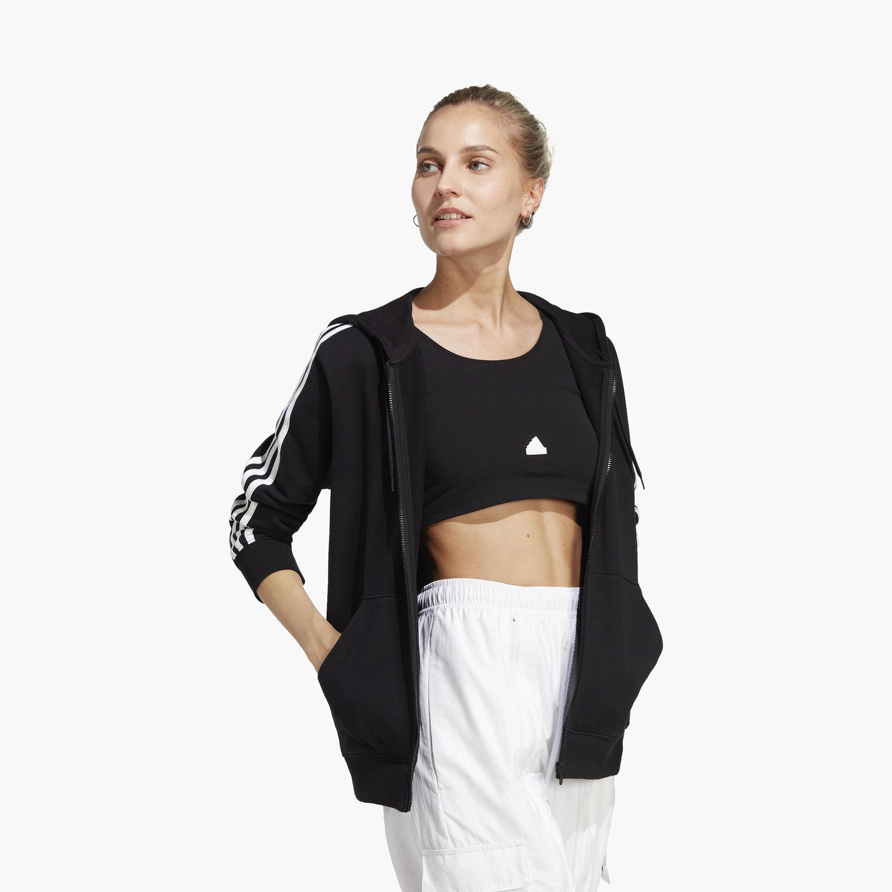 هودي أديداس إسينشالز 3-سترايبس ذو فرينش تيري بسحاب كامل عادي | OE-sports-women-clothing-hoodiesandsweatshirts-image-2