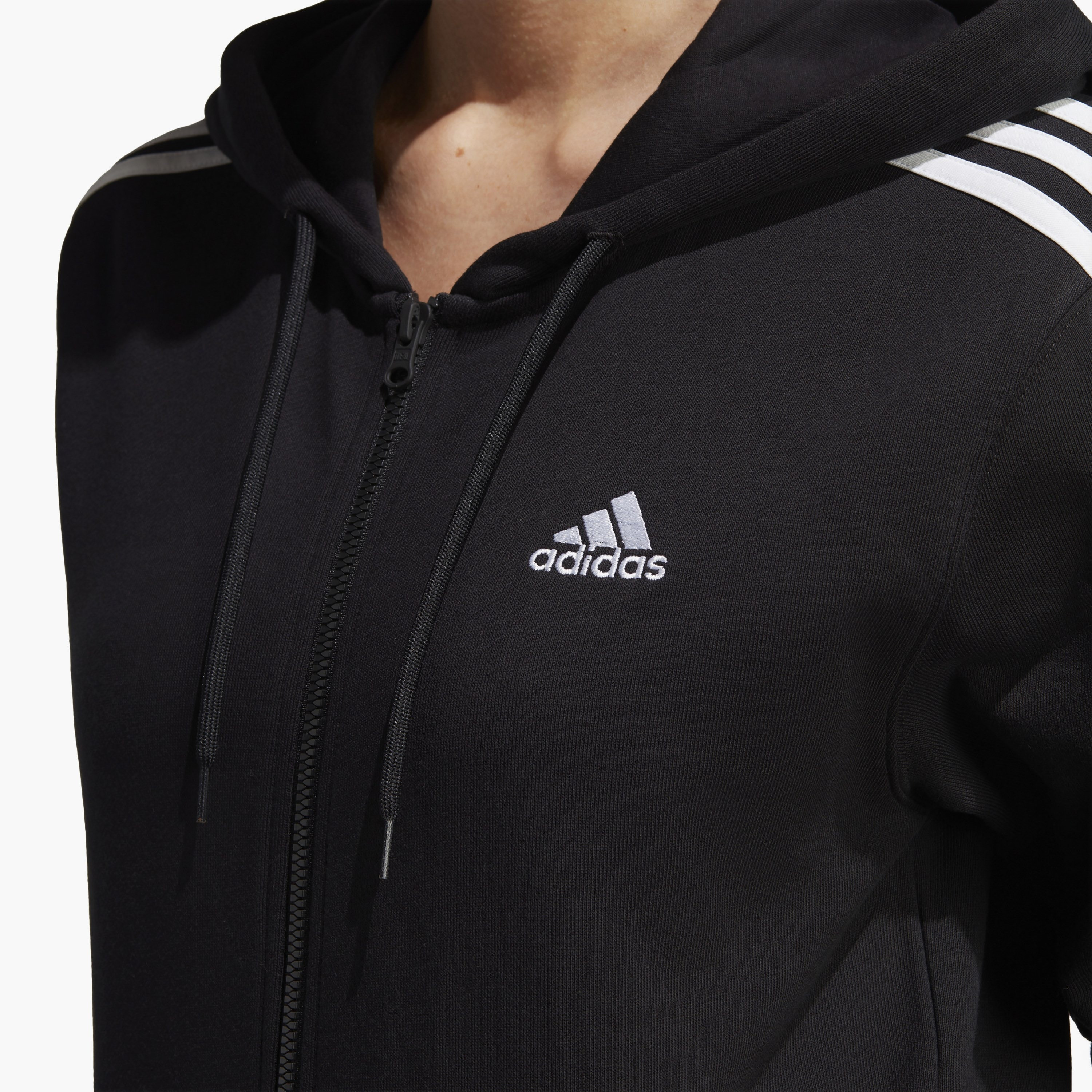 هودي أديداس إسينشالز 3-سترايبس ذو فرينش تيري بسحاب كامل عادي | OE-sports-women-clothing-hoodiesandsweatshirts-image-3