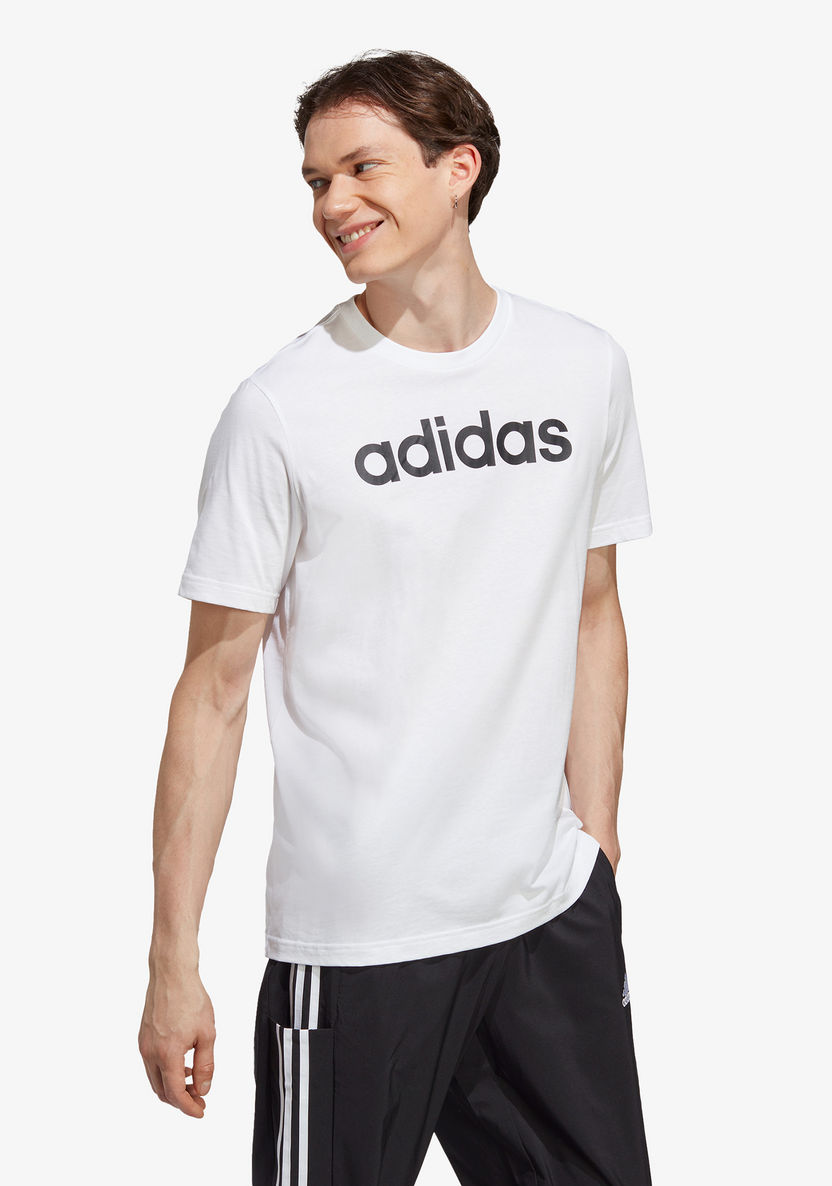 Adidas Logo Print Crew Neck T-shirt with Short Sleeves-T Shirts & Vests-image-2