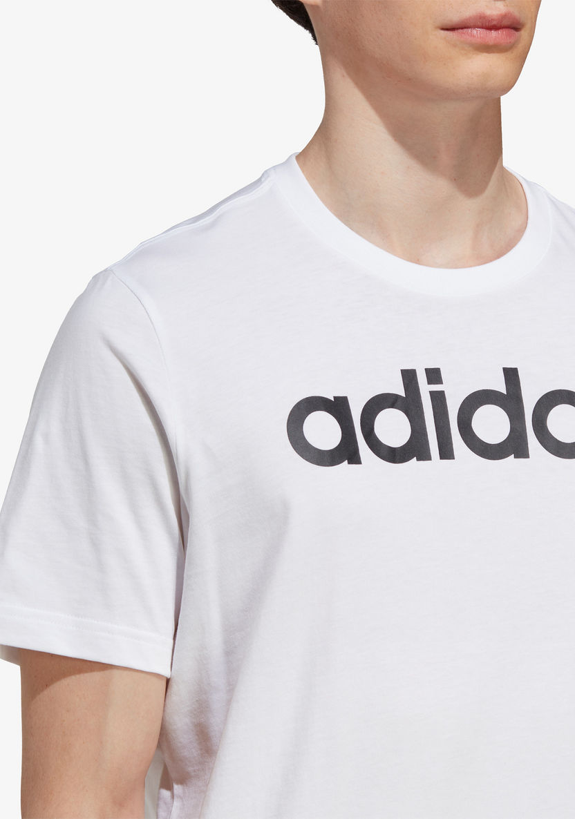 Adidas Logo Print Crew Neck T-shirt with Short Sleeves-T Shirts & Vests-image-3