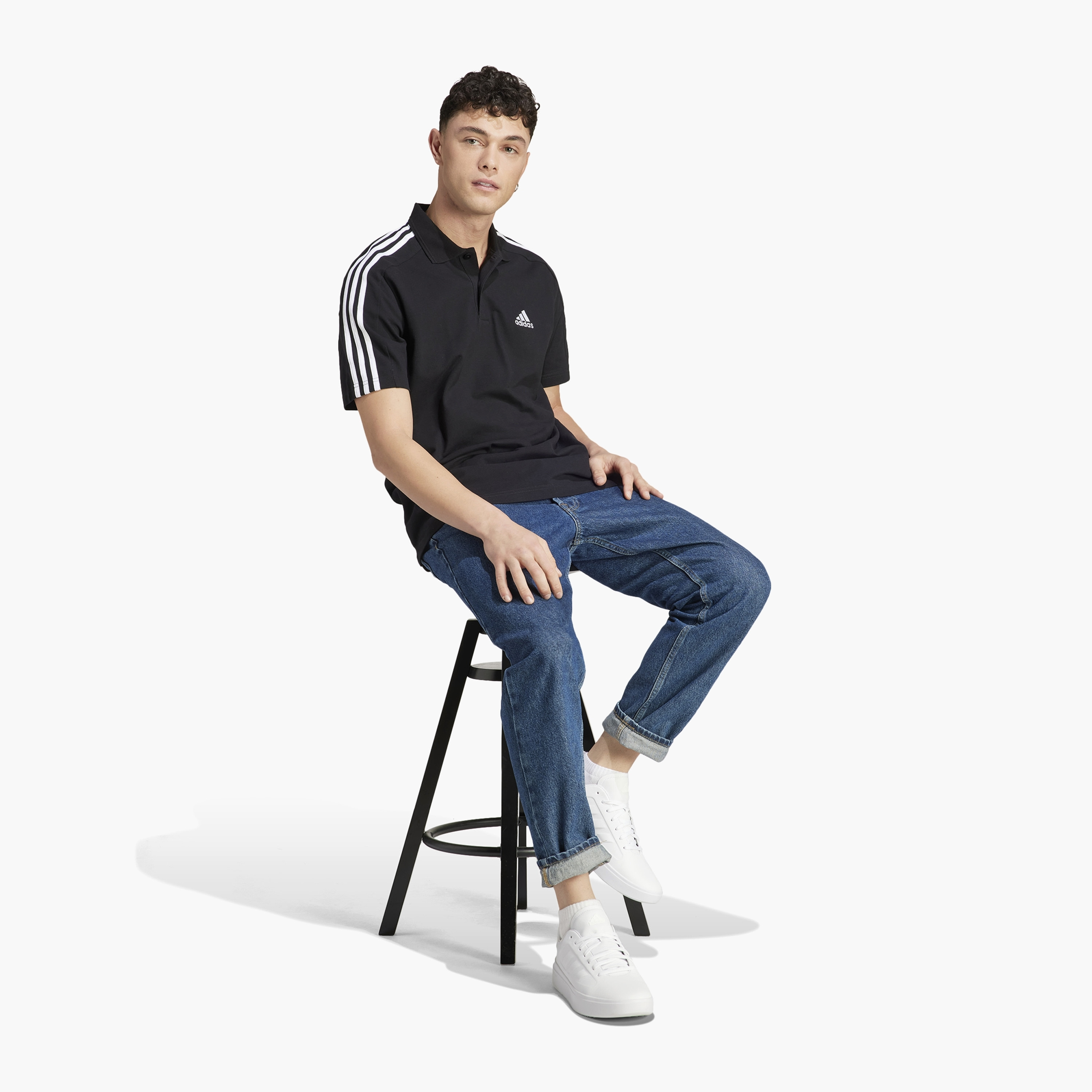 adidas Men's Essentials Pique Embroidered Small Logo 3-Stripes Polo T-Shirt | OE-men-clothing-sportswearandactivewear-tshirtsandpolos-image-3