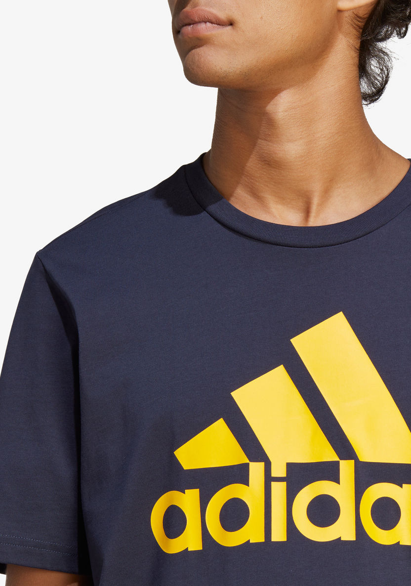 Adidas Logo Print Crew Neck T-shirt with Short Sleeves-T Shirts & Vests-image-3