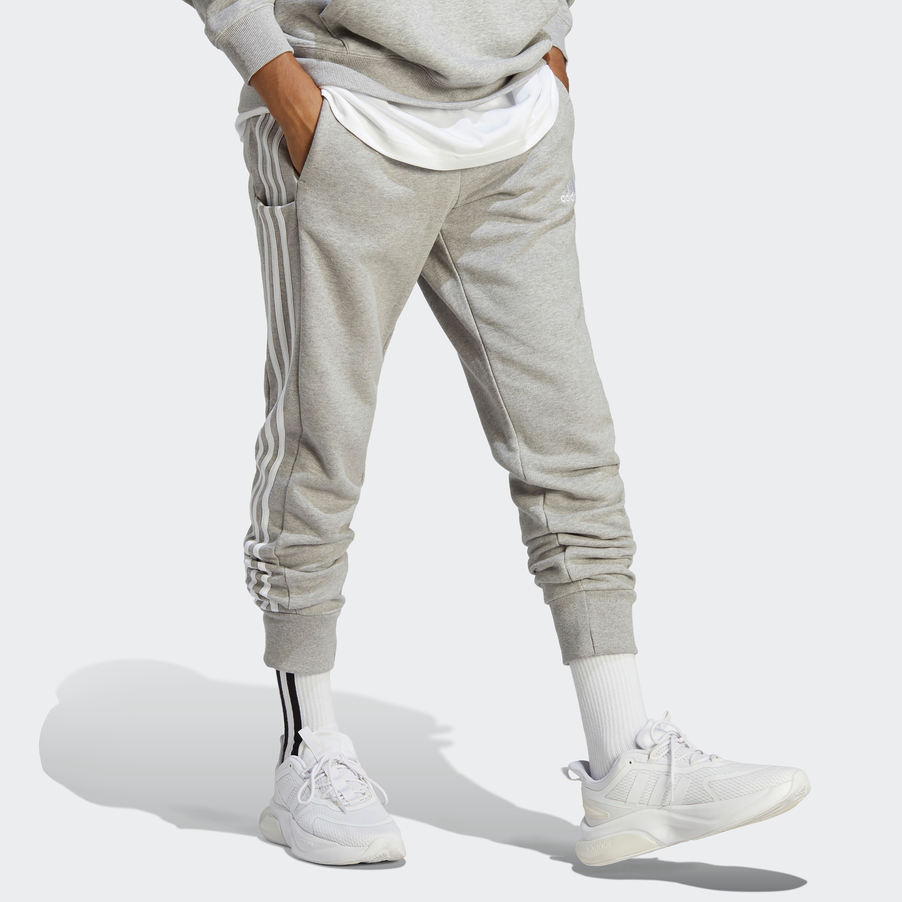 Adidas 3 stripe online grey joggers