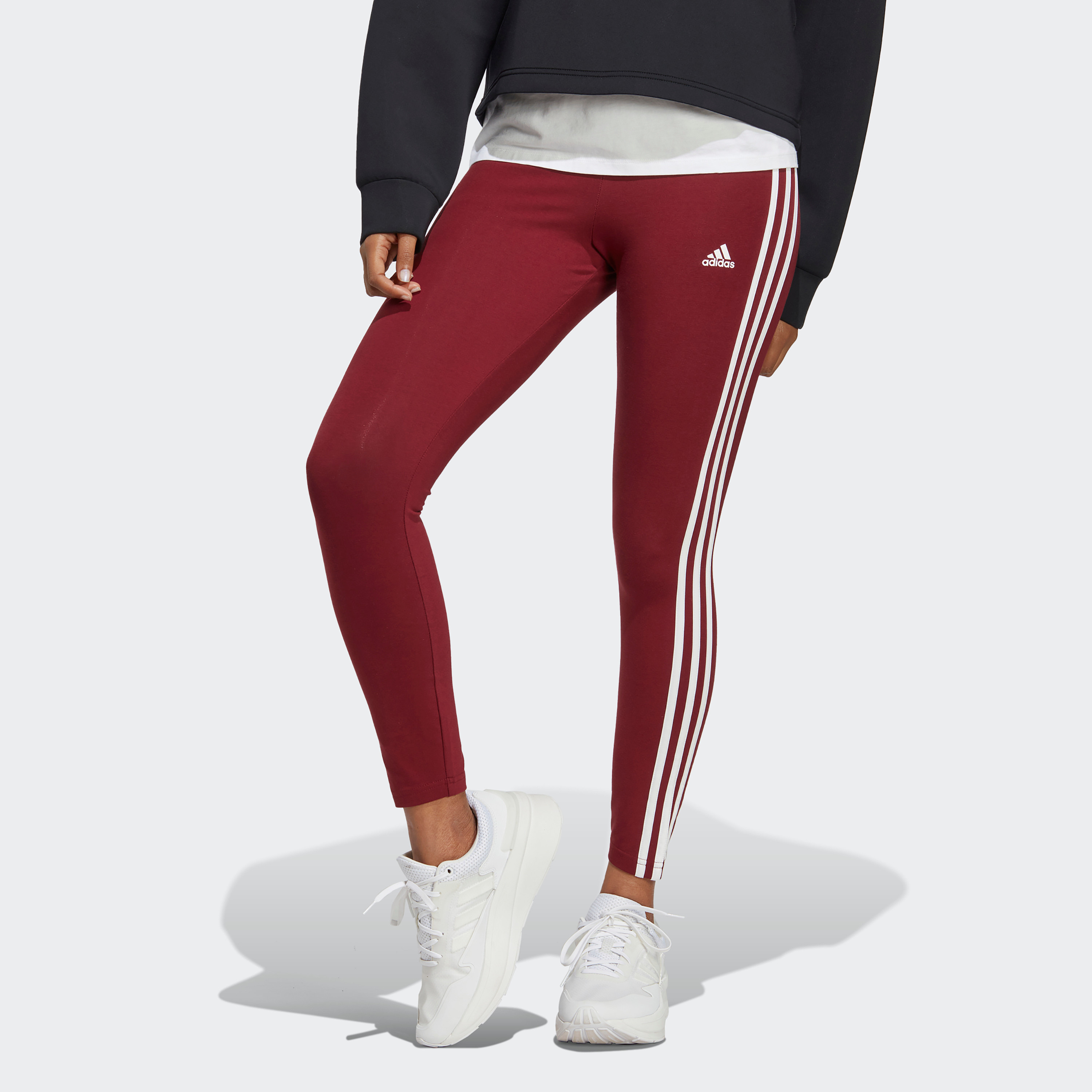 بنطلون ضيقة الجيرسيه بخصر عالٍ 3 خطوط أساسية للنساء من اديداس | او اي-women-clothing-bottoms-leggings-image-9