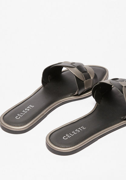 Colourblock Panelled Slide Sandals-Women%27s Flat Sandals-image-2