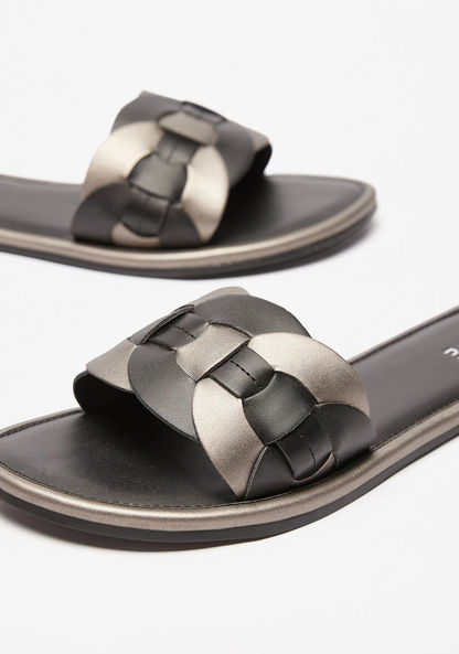 Colourblock Panelled Slide Sandals-Women%27s Flat Sandals-image-3