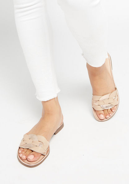 Colourblock Panelled Slide Sandals-Women%27s Flat Sandals-image-1