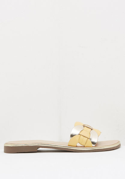 Colourblock Panelled Slide Sandals-Women%27s Flat Sandals-image-0