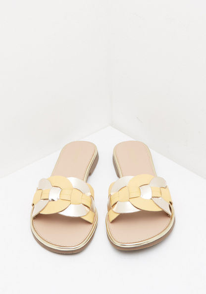 Colourblock Panelled Slide Sandals-Women%27s Flat Sandals-image-2
