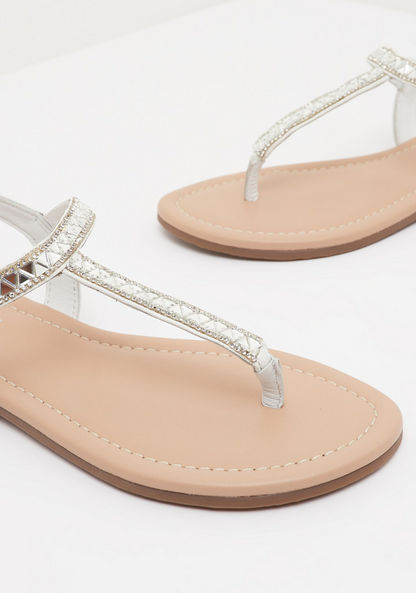 Embellished Thong Sandals with Buckle Closure-Women%27s Flat Sandals-image-4