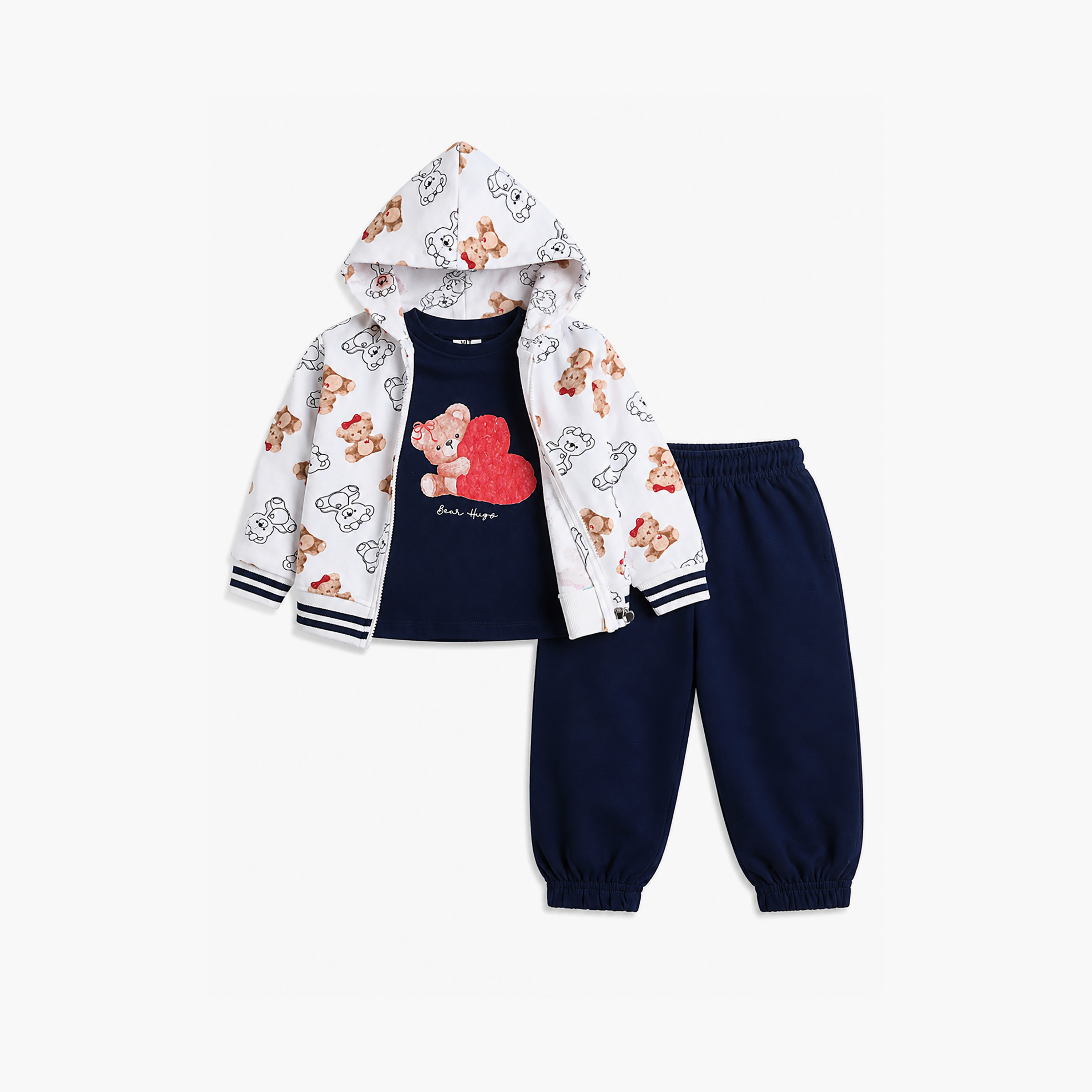 طقم 3 قطع هودي بسحاب مطبوع مع توب وبنطلون جوجر من فيكتور آند جين-baby-girls-clothing-setsandcoords-image-4