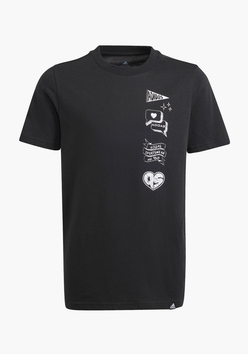 adidas Logo Print Crew Neck T-shirt with Short Sleeves-Tops-image-0
