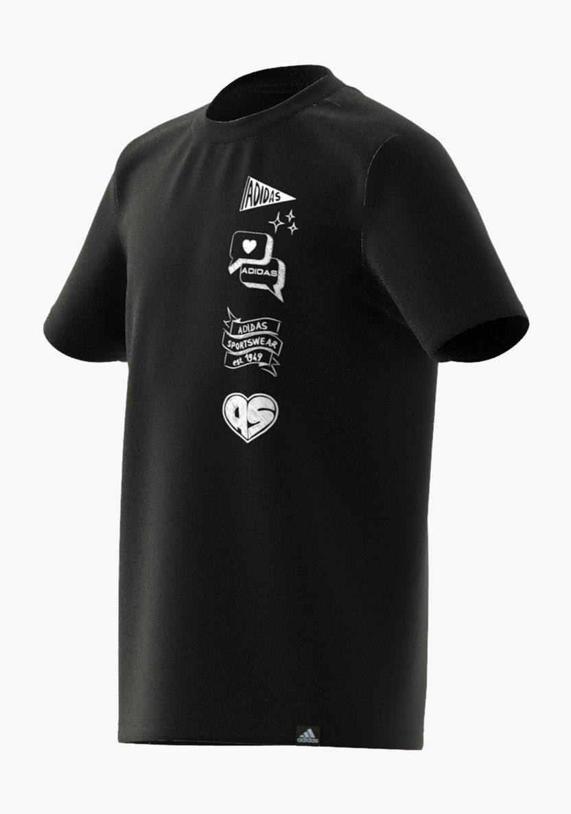 adidas Logo Print Crew Neck T-shirt with Short Sleeves-Tops-image-4