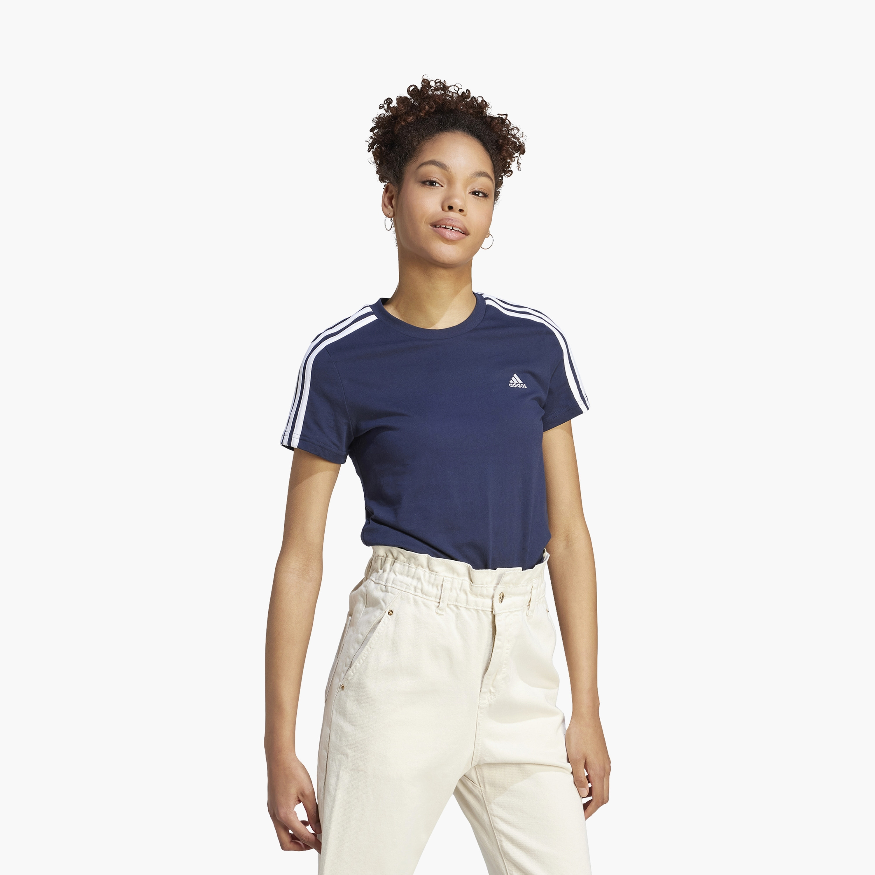 تيشيرت ذو اسينشالز سليم 3-سترايبس للنساء من اديداس IM2791 | OE-women-clothing-tshirts-image-1