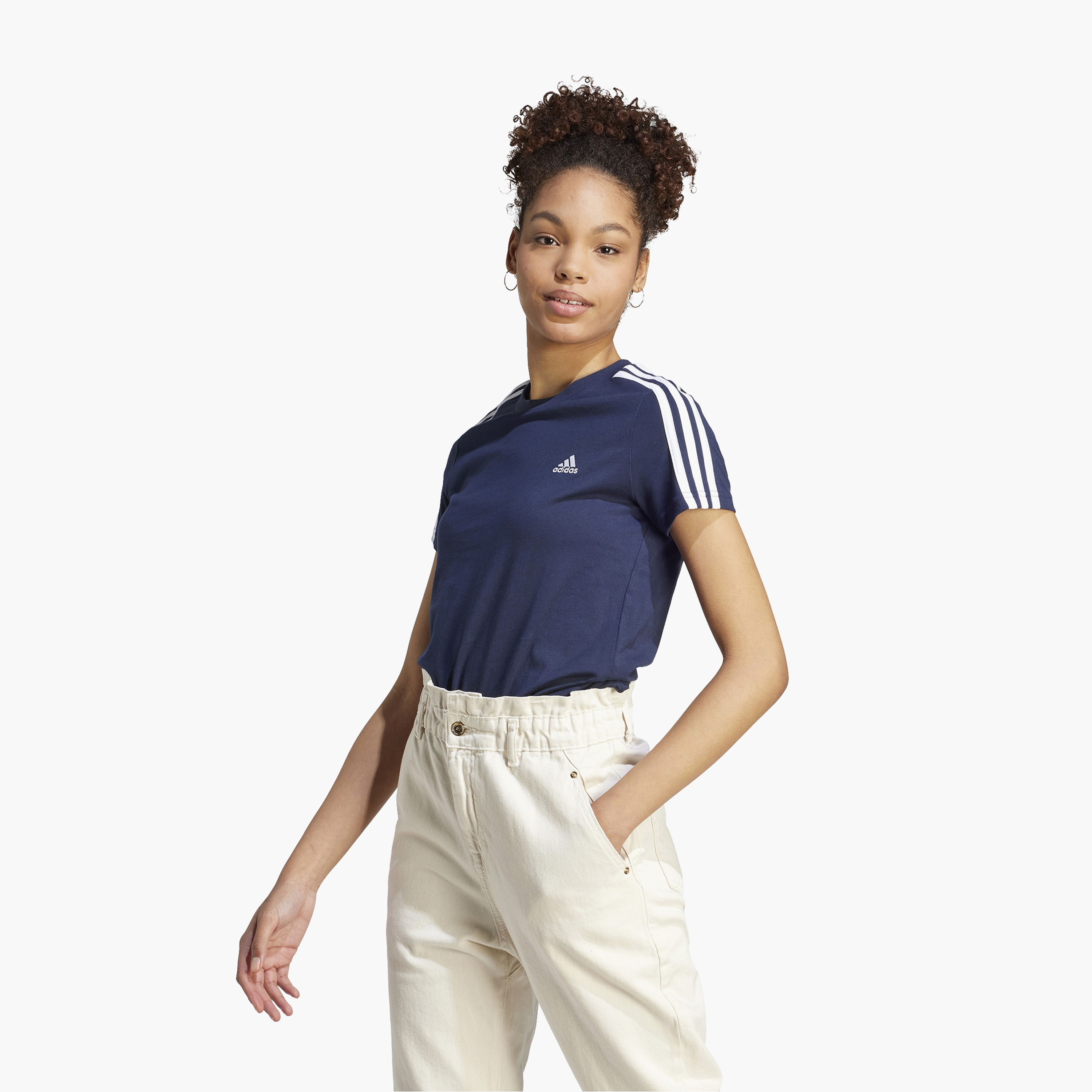 تيشيرت ذو اسينشالز سليم 3-سترايبس للنساء من اديداس IM2791 | OE-sports-women-clothing-tshirtsandvests-image-2