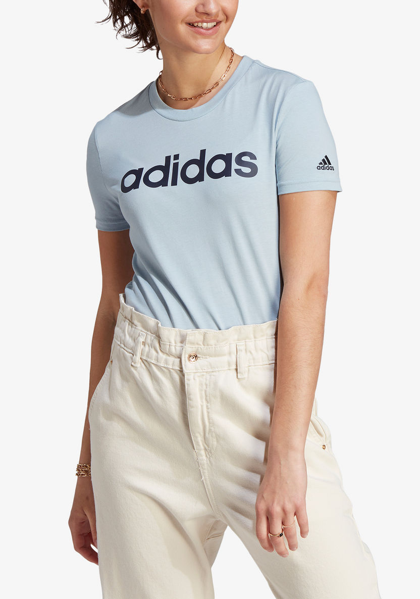 Adidas Logo Print T-shirt with Short Sleeves and Crew Neck-T Shirts & Vests-image-3