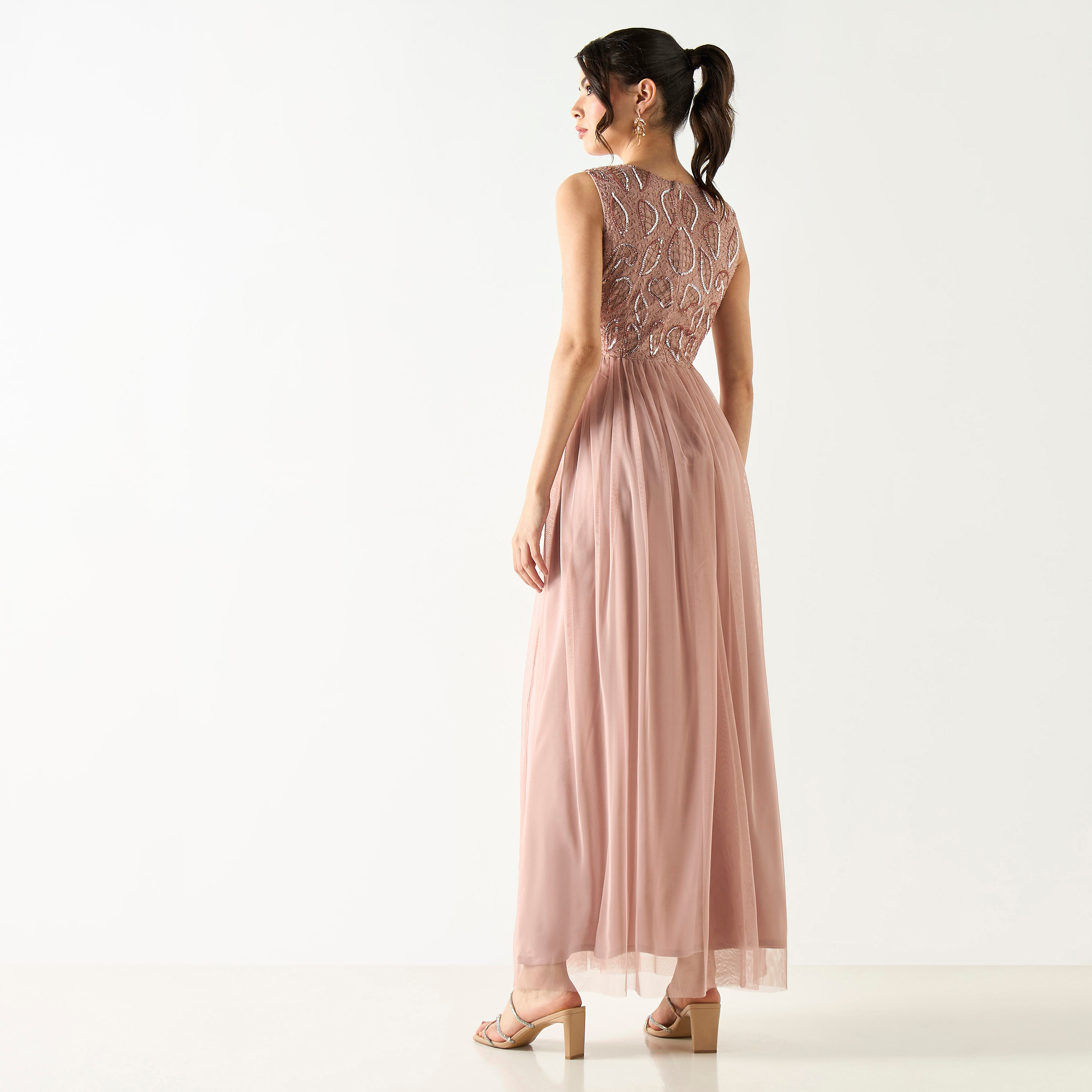Embellished Sleeveless V-neck Maxi Dress with Zip Closure-women-clothing-dresses-image-3