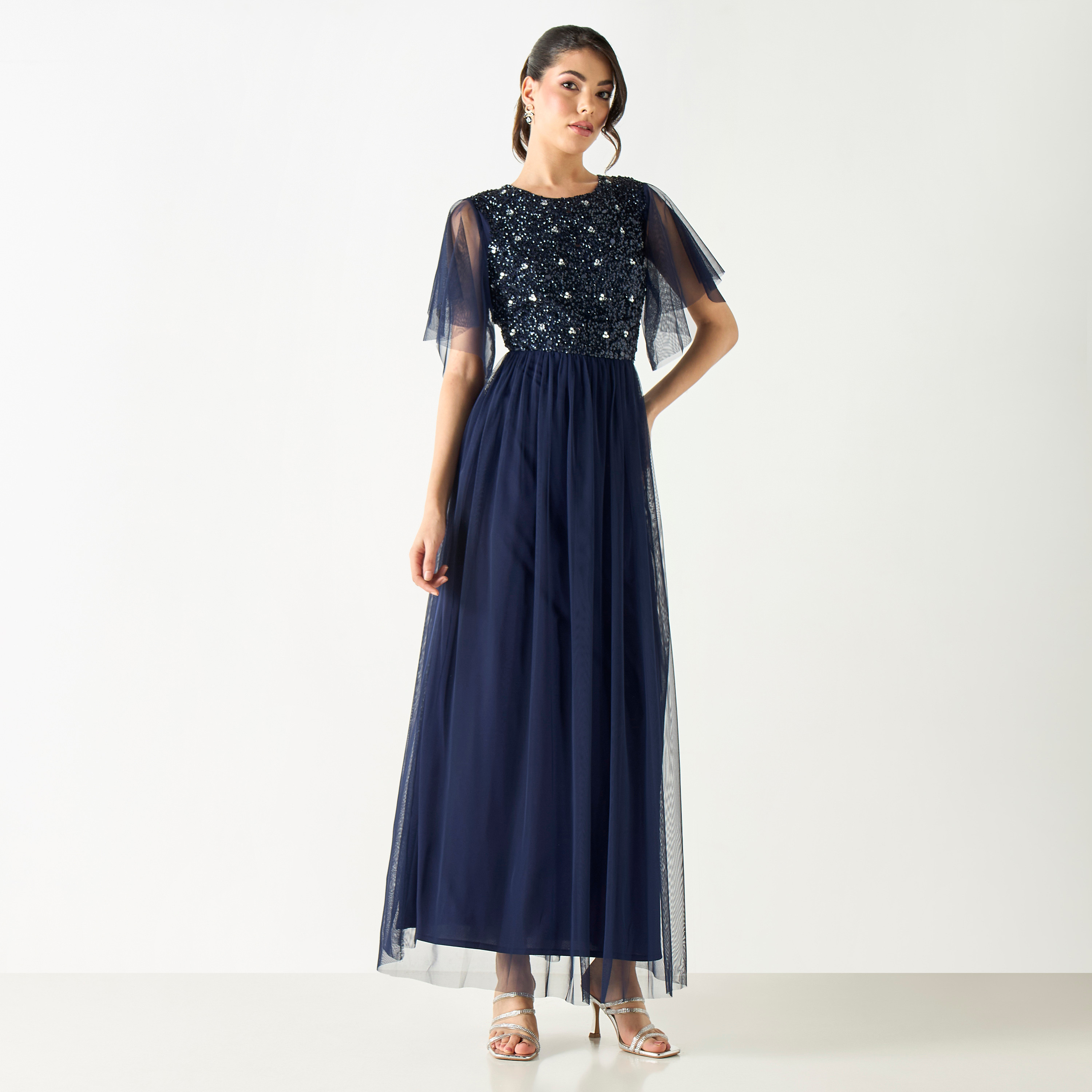 فستان ماكسي مزيّن بأكمام واسعة وسحاب إغلاق-women-clothing-dresses-image-1