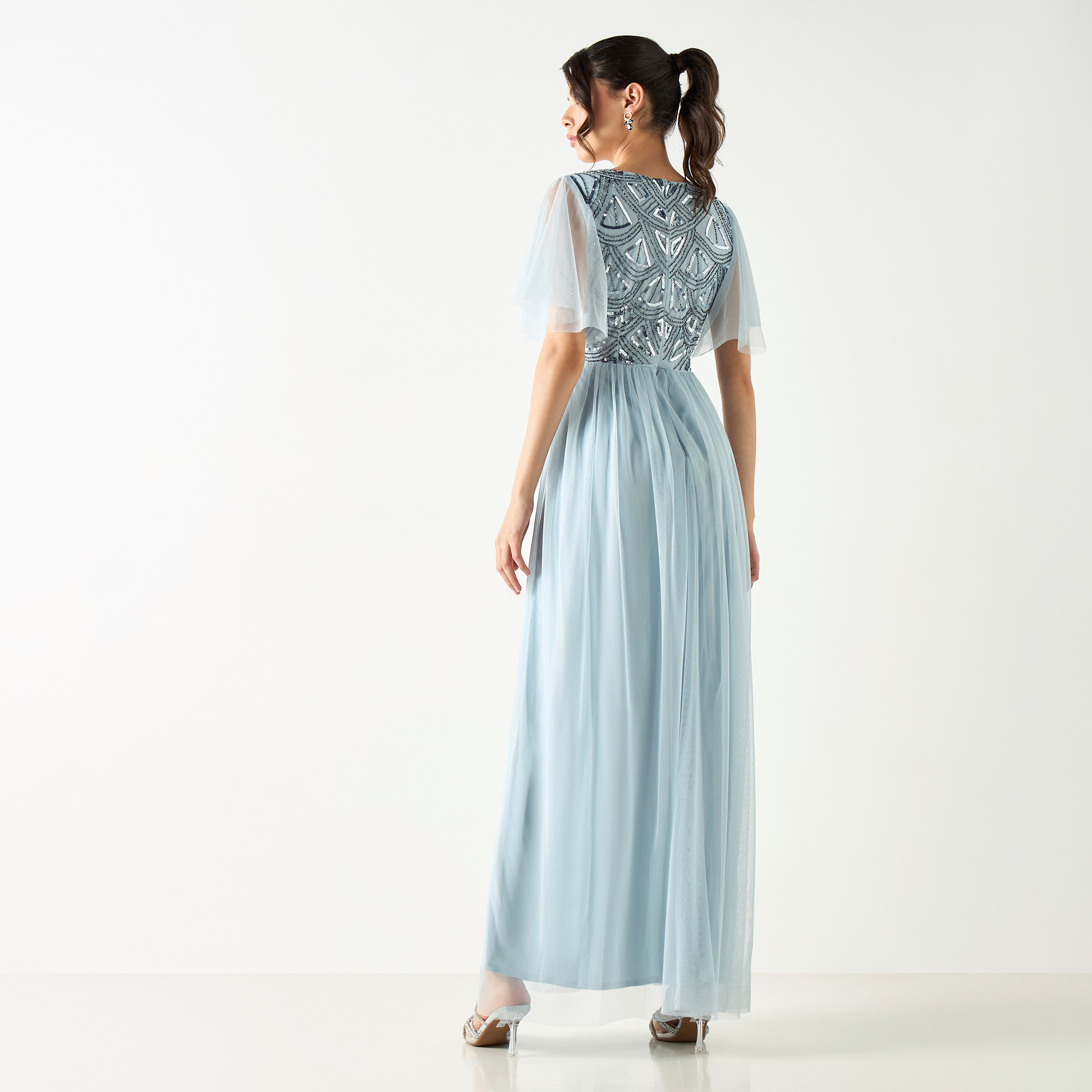 Embellished Plunge Neck Maxi Dress with Flutter Sleeves-women-clothing-dresses-image-3