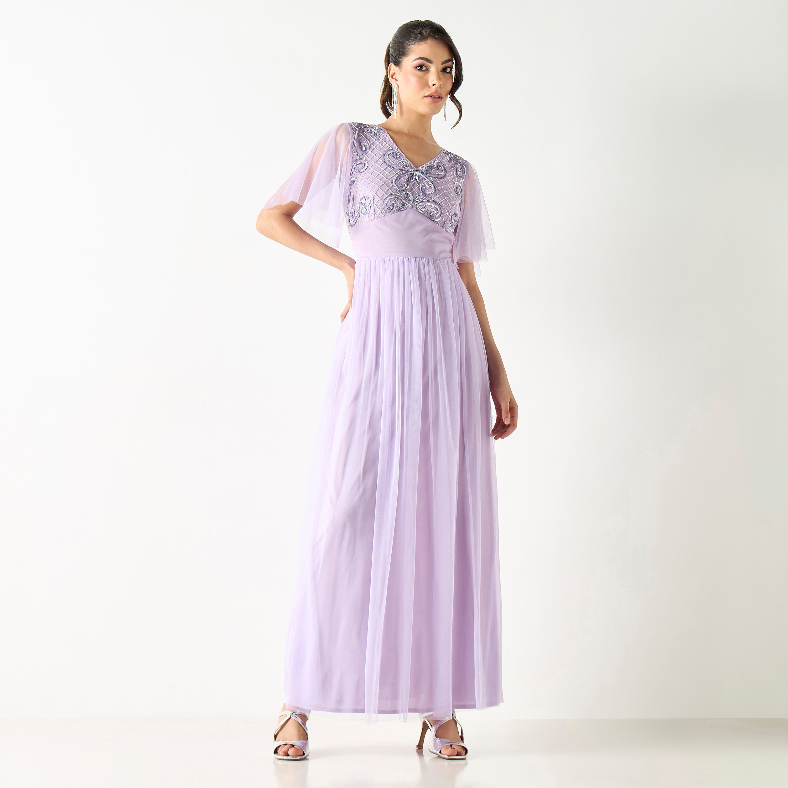 فستان طويل بياقة مزينة وأكمام واسعة-women-clothing-dresses-image-1