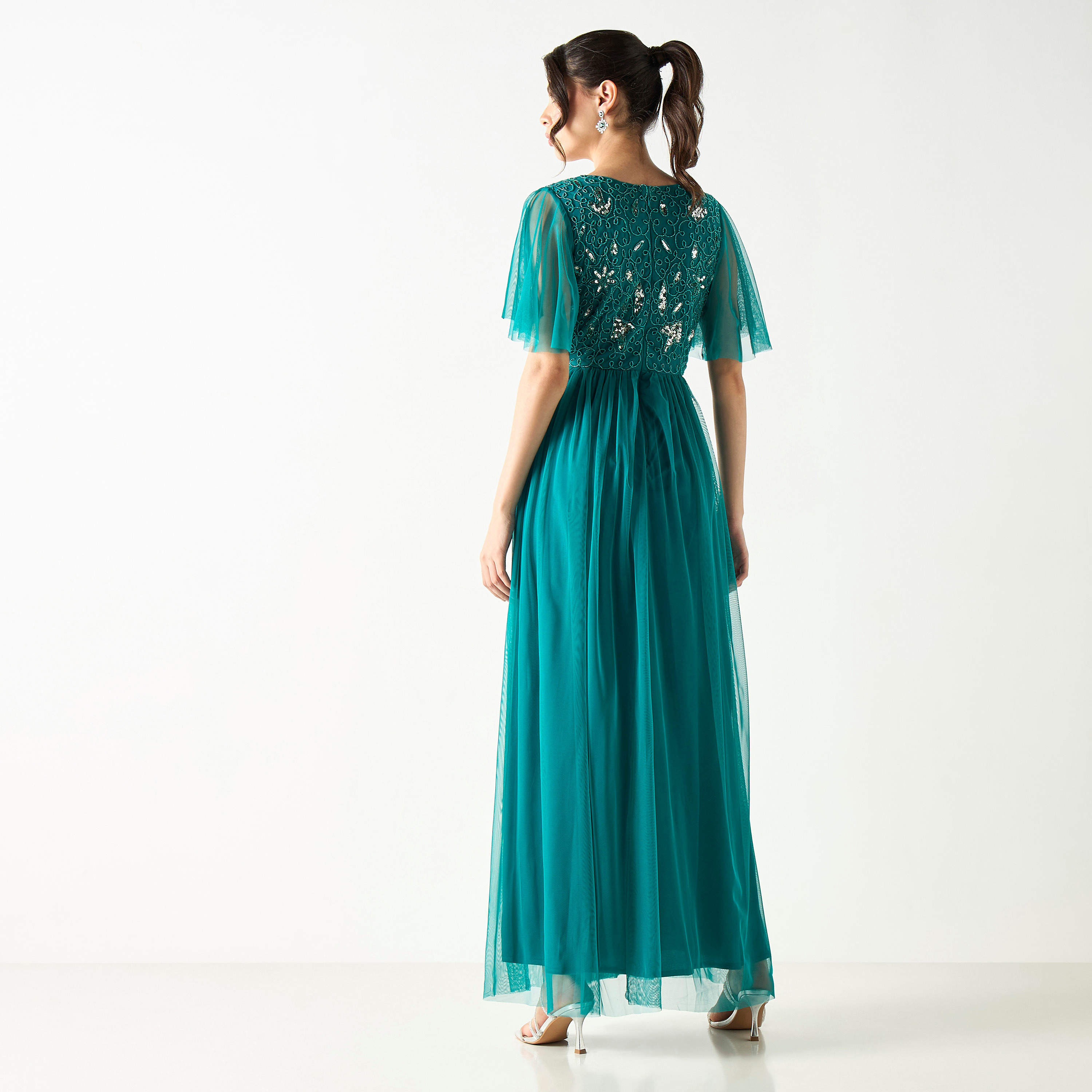 Embellished Plunge Neck Maxi Dress with Flutter Sleeves-women-clothing-dresses-image-3
