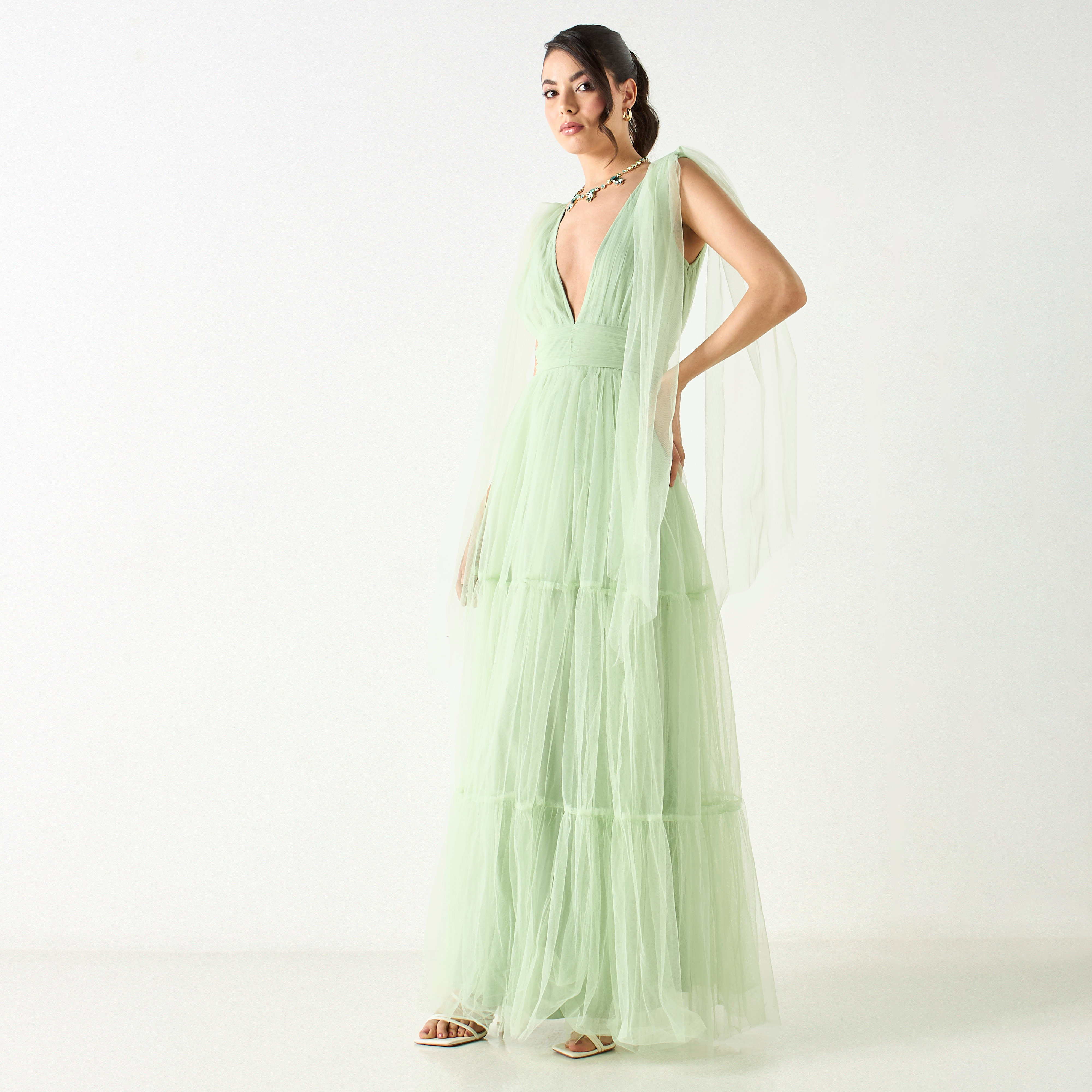 فستان طويل سادة دون أكمام وبياقة عميقة-women-clothing-dresses-image-1