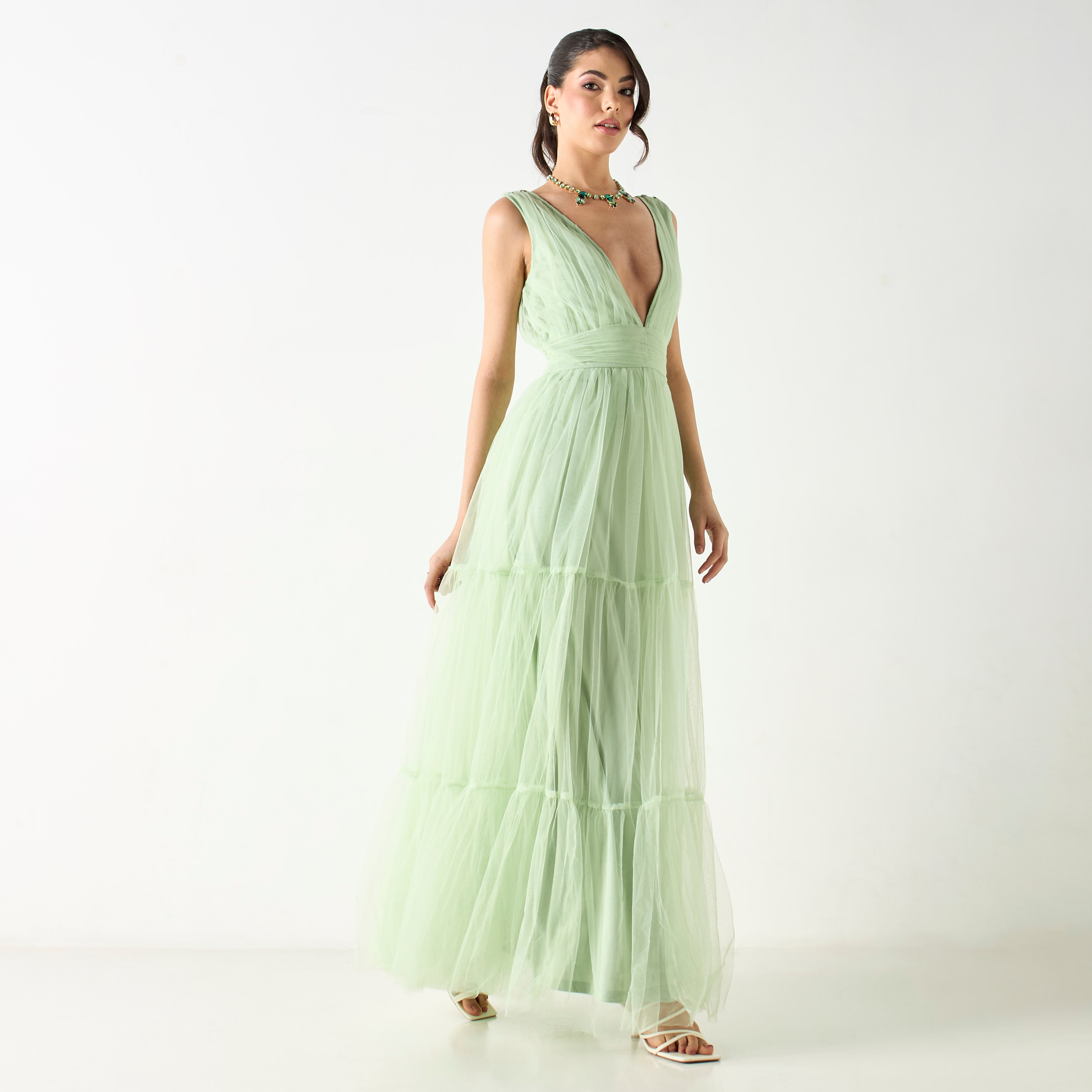 فستان طويل سادة دون أكمام وبياقة عميقة-women-clothing-dresses-image-4