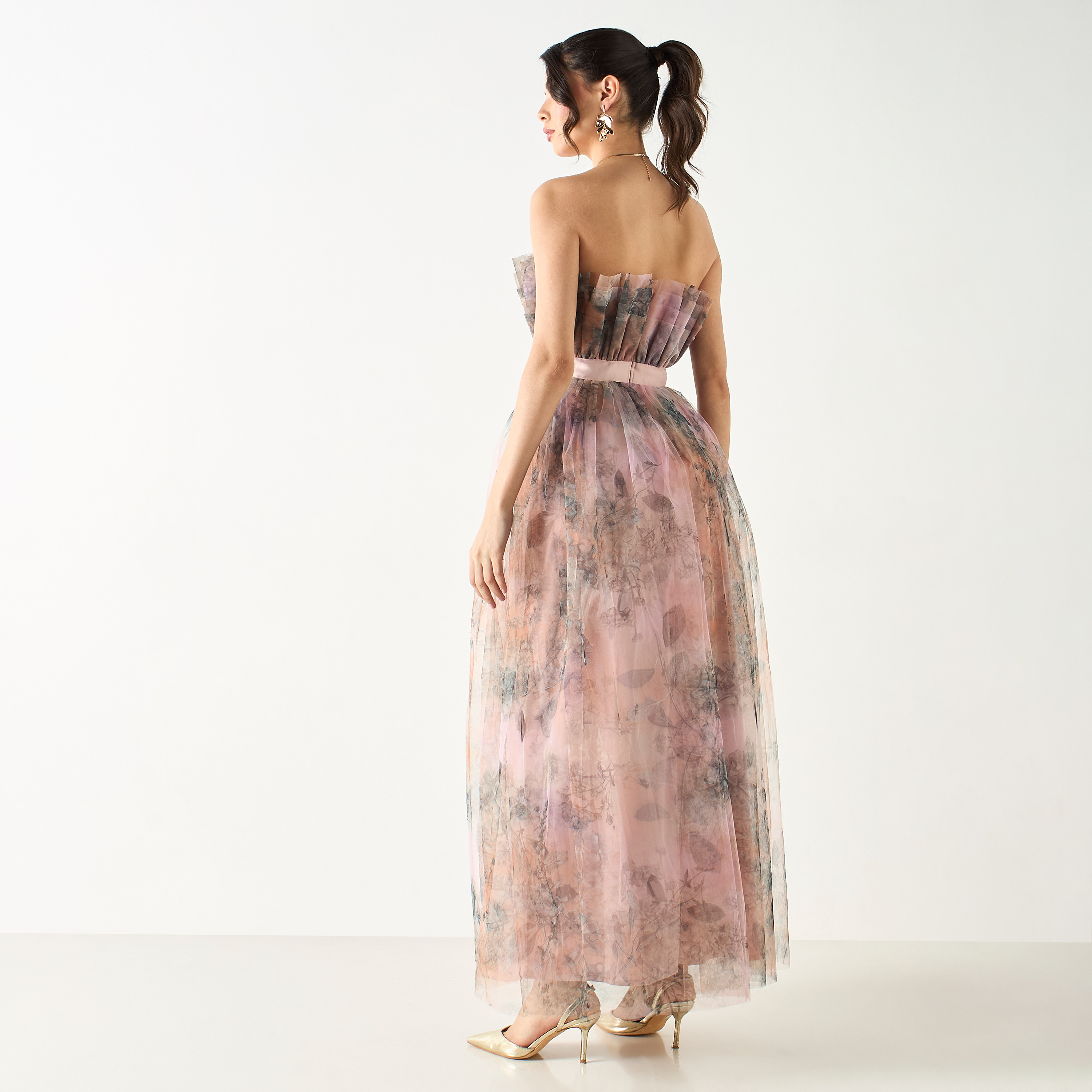 Lace & Beads All-Over Print Maxi Mesh Gathered Dress-women-clothing-dresses-image-3