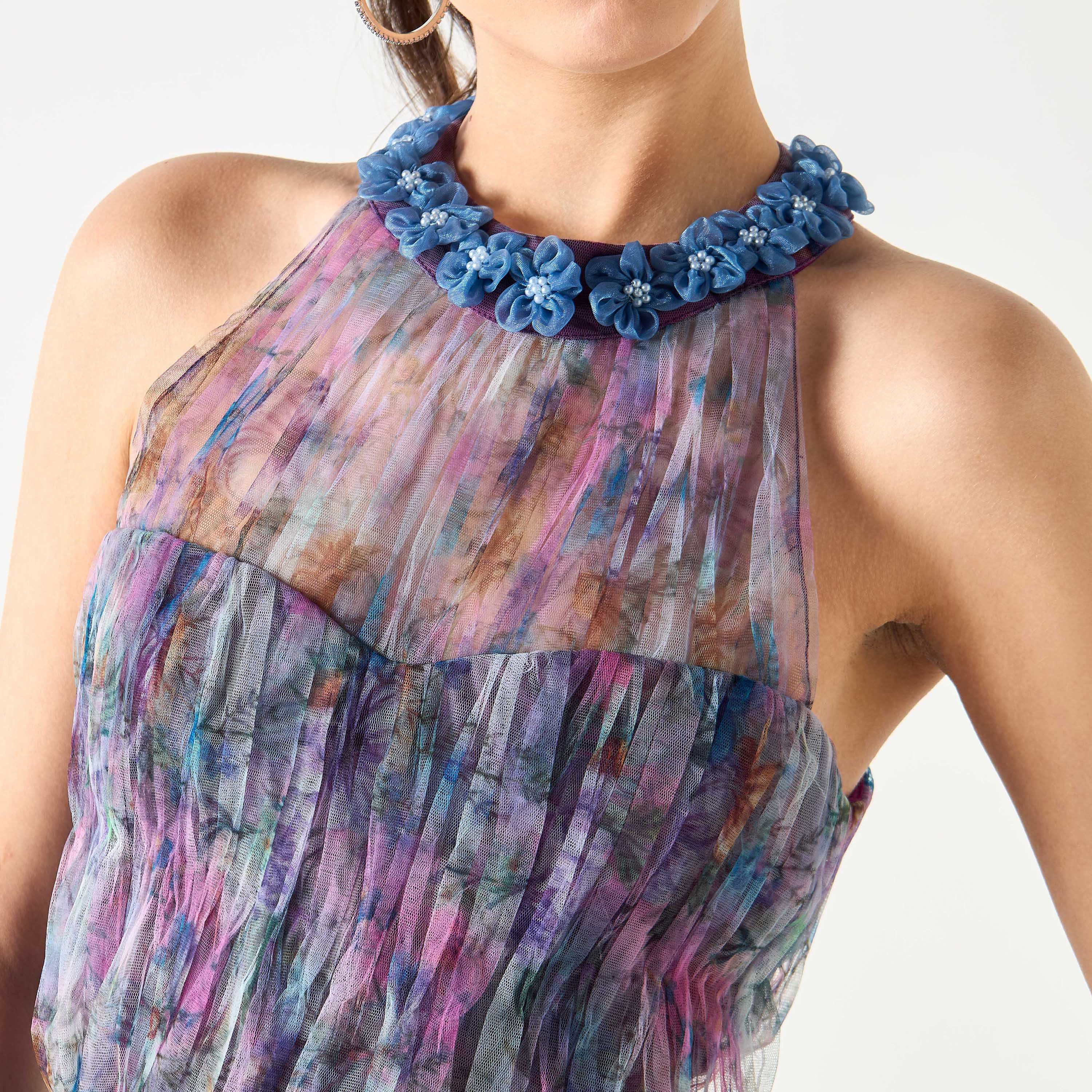 فستان طويل شبكي دون أكمام بطبعات وزخارف زهرية من ليس آند بيدز-women-clothing-dresses-image-4