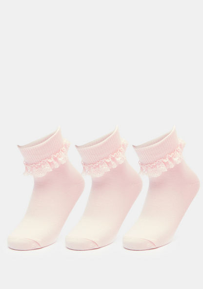 Solid Ankle Length Socks with Frill Detail - Set of 3-Girl%27s Socks & Tights-image-0