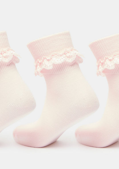 Solid Ankle Length Socks with Frill Detail - Set of 3-Girl%27s Socks & Tights-image-2