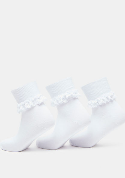 Solid Ankle Length Socks with Frill Detail - Set of 3-Girl%27s Socks & Tights-image-1