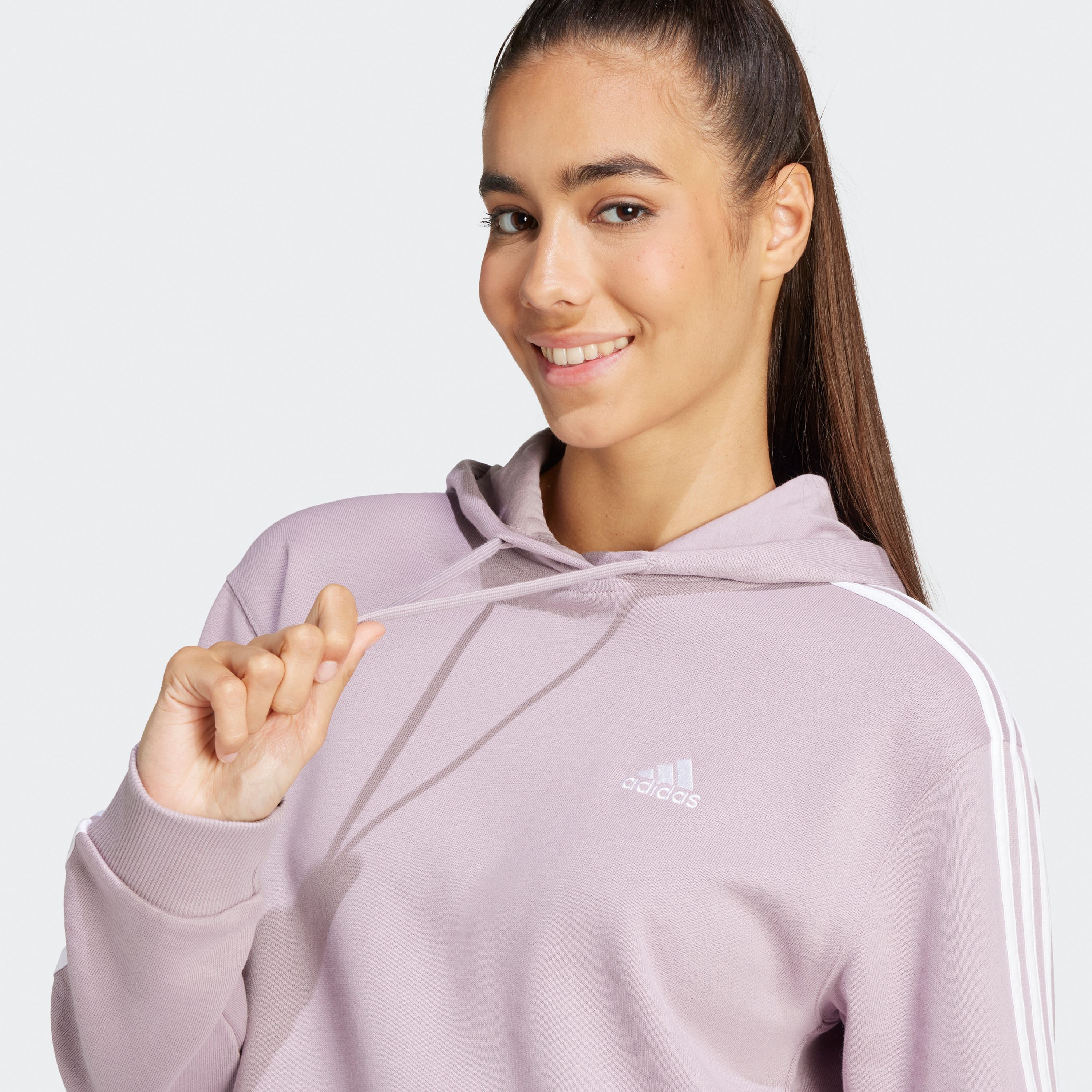 adidas Women's Essentials 3-Stripes French Terry Crop Hoodie IR5396|OE-sports-women-clothing-hoodiesandsweatshirts-image-5