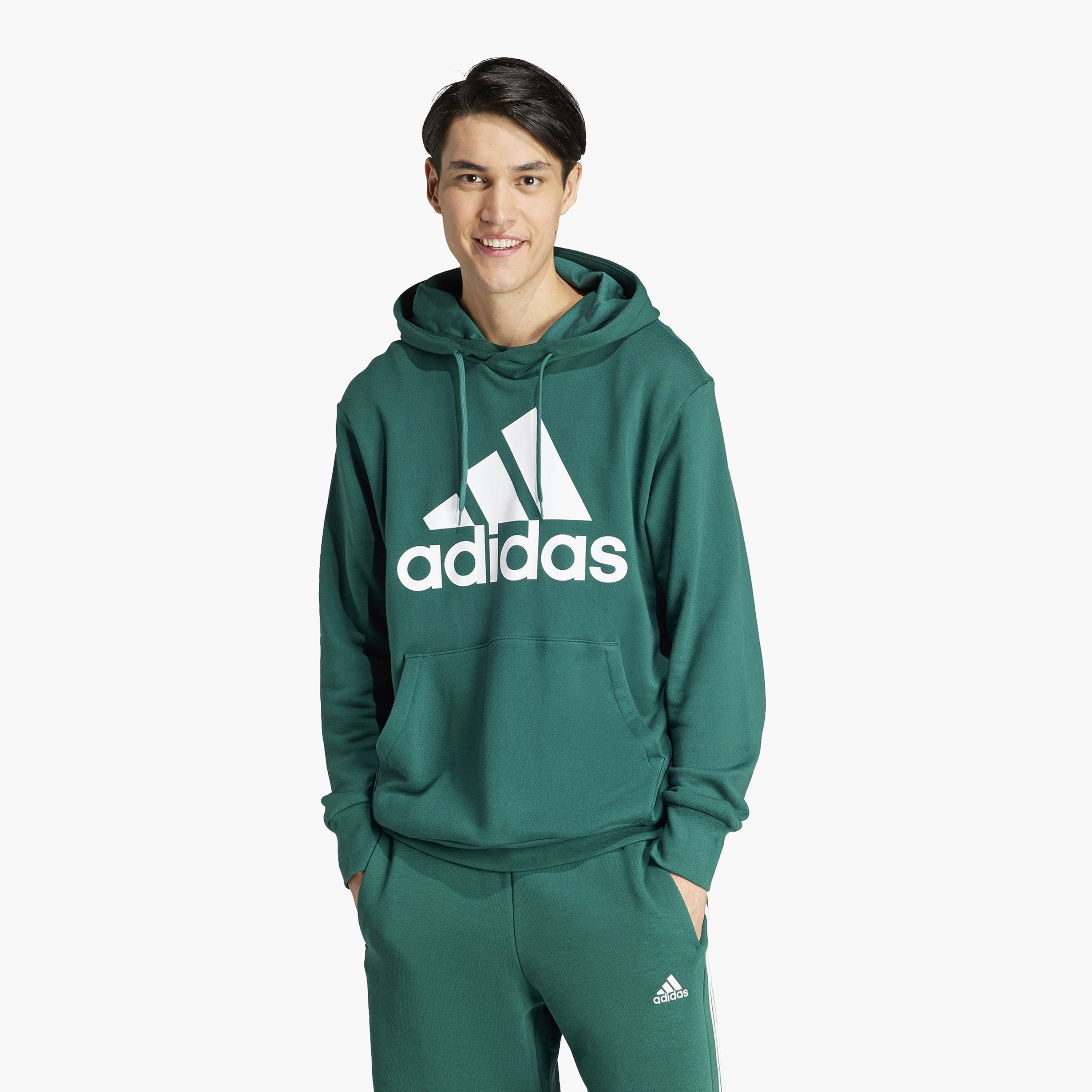 هودي رجالي ذو اسنشيالز من اديداس بغطاء للرأس بشعار فرينش تيري الكبير IS1354 | OE-men-clothing-sportswearandactivewear-hoodiesandsweatshirts-image-1
