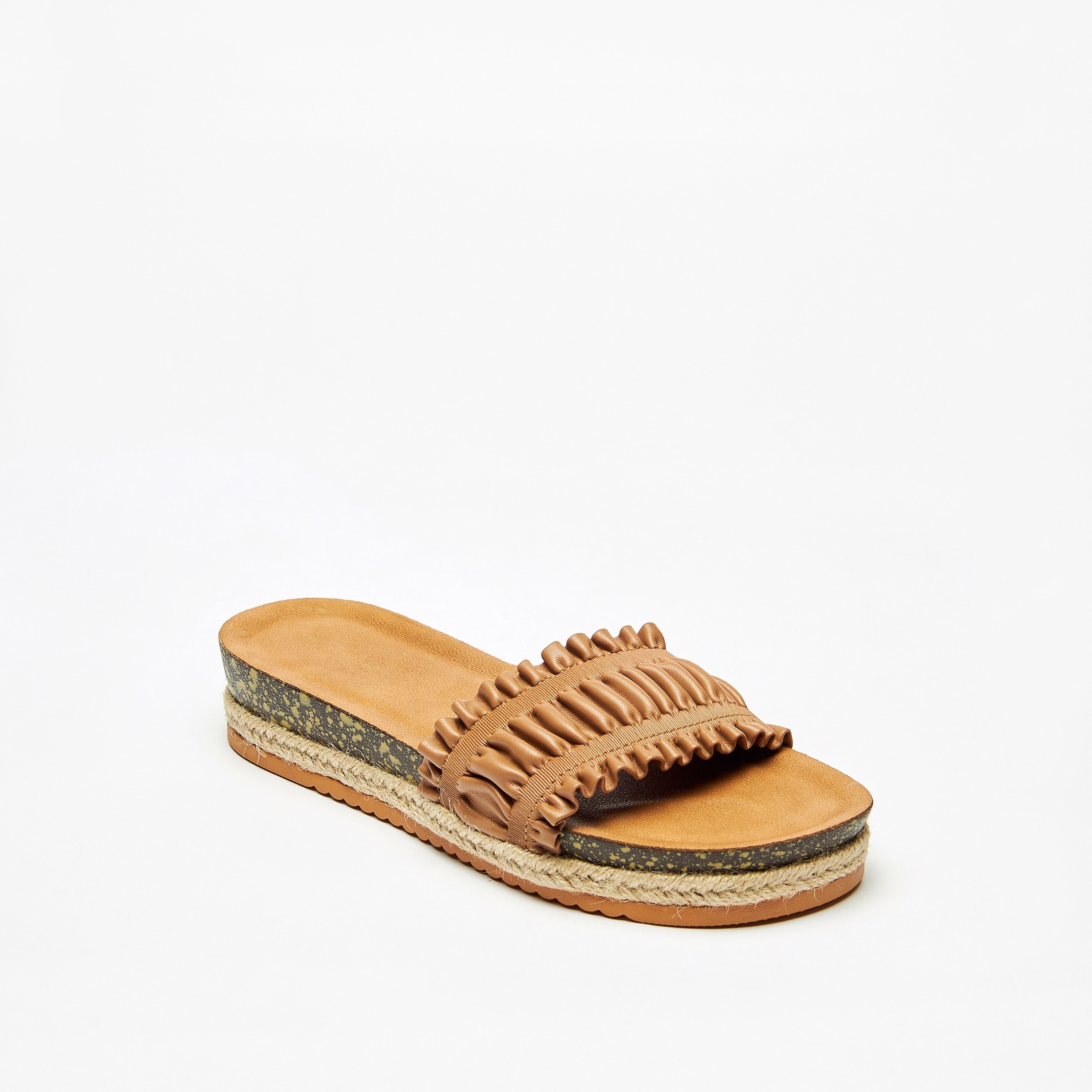 Ruffle store slide sandals