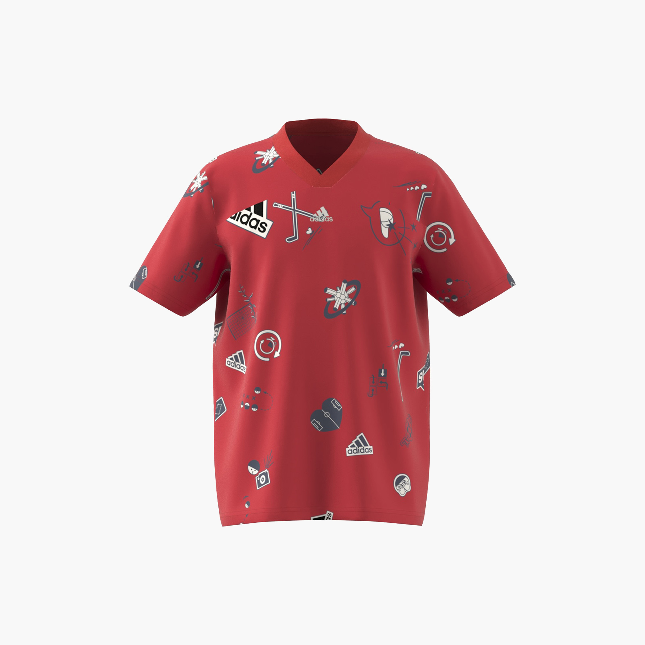 تيشيرت بياقة V وأكمام قصيرة وطبعات من أديداس-sports-boys-clothing-tops-image-1