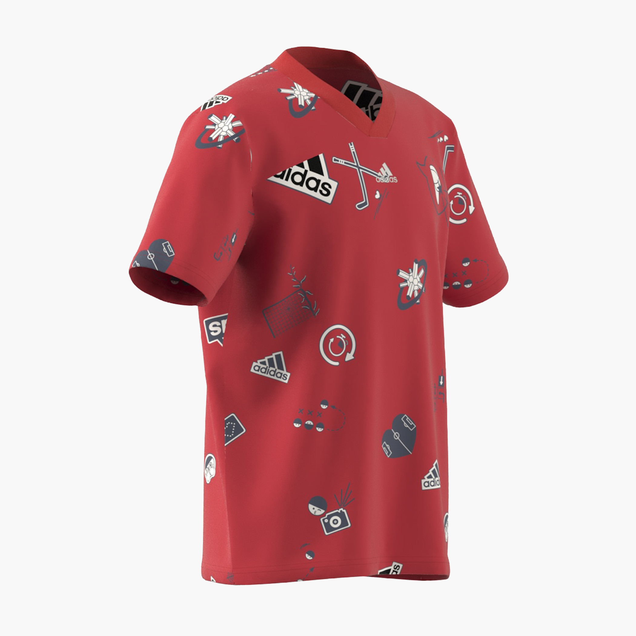 تيشيرت بياقة V وأكمام قصيرة وطبعات من أديداس-sports-boys-clothing-tops-image-2
