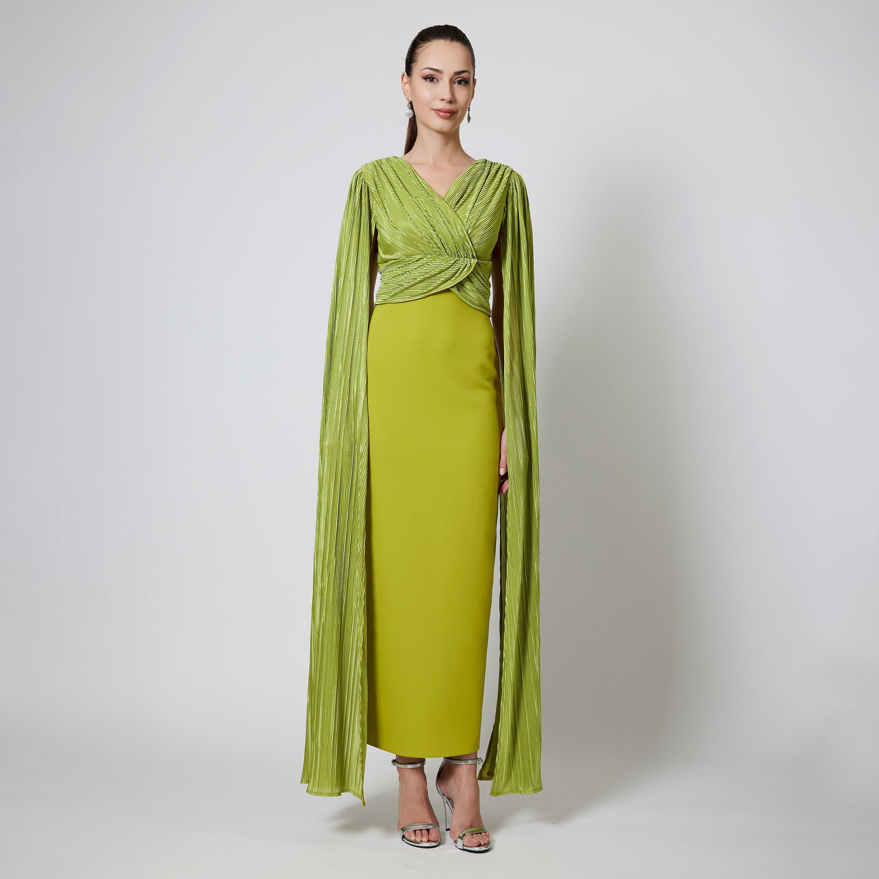 اسبيليا-  فستان للنساء ماكسي بفتحة رقبة على شكل حرف V  بوليستر مزخرف-women-clothing-dresses-image-4