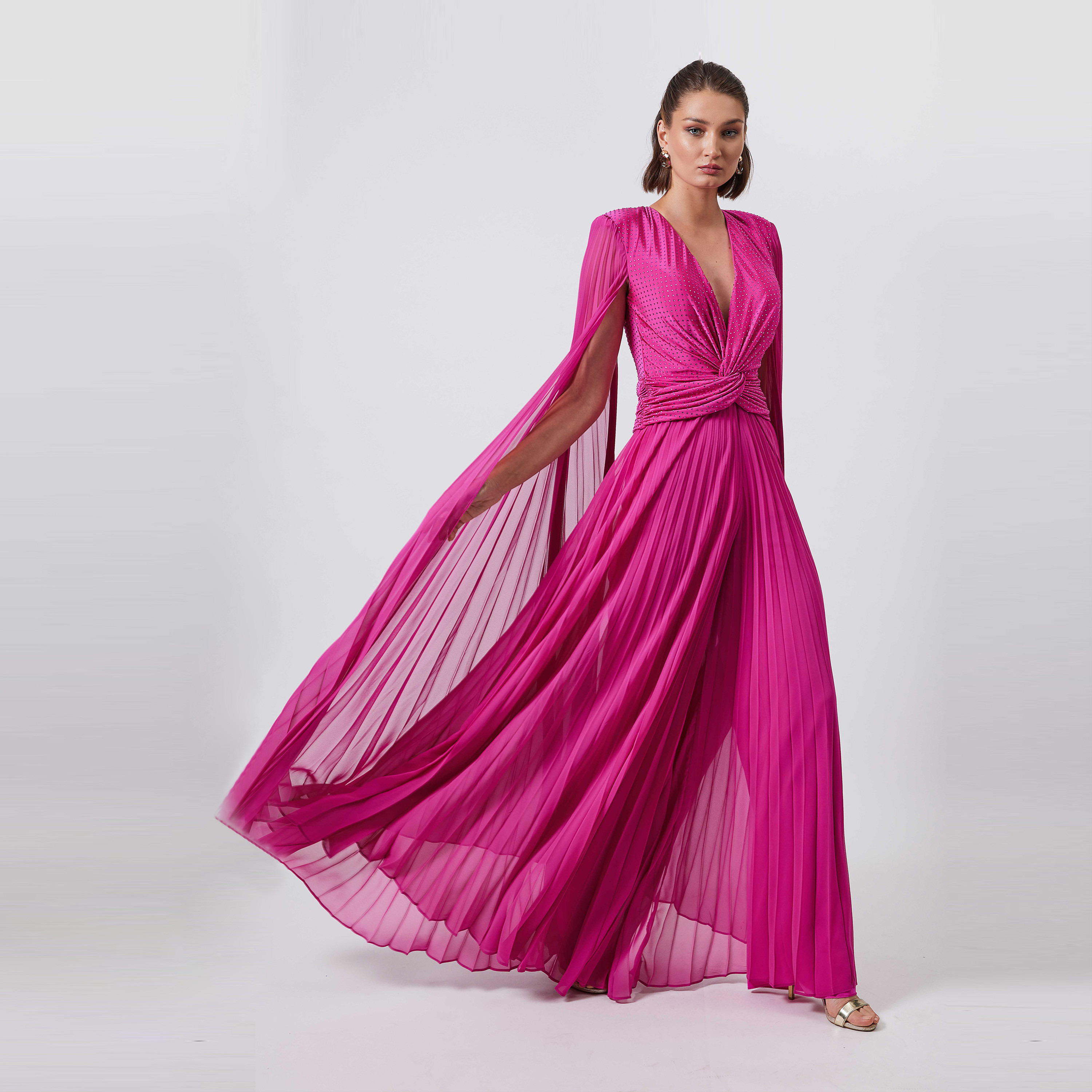 اسبيليا-  جمبسوت للنساء مطوي بياقة على شكل حرف V  بوليستر مزين-women-clothing-jumpsuits-image-4