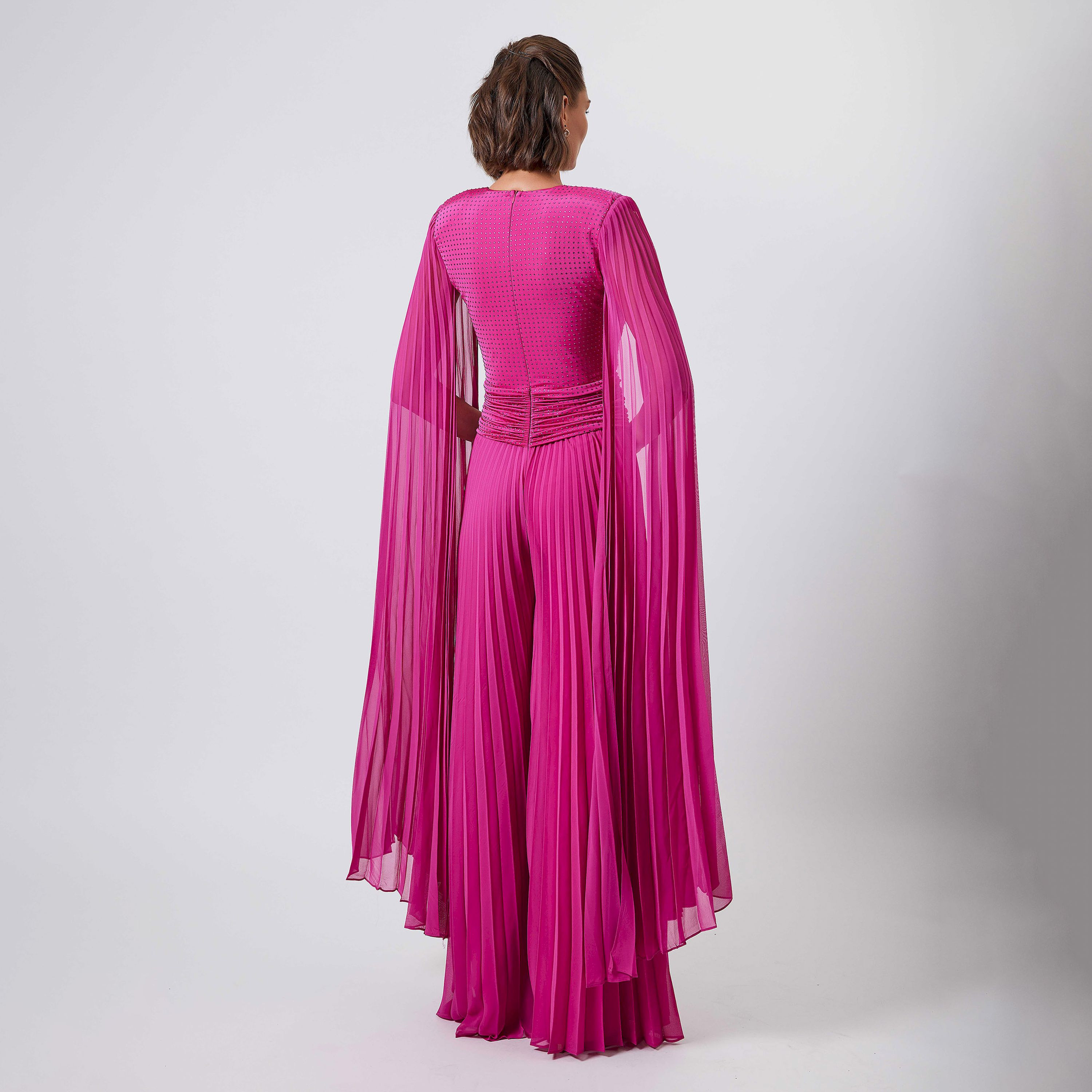 اسبيليا-  جمبسوت للنساء مطوي بياقة على شكل حرف V  بوليستر مزين-women-clothing-jumpsuits-image-5
